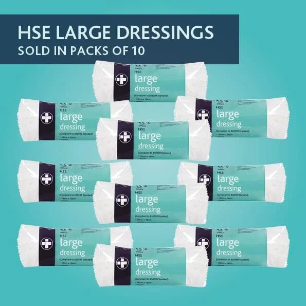 باند پانسمان بزرگ HSE Reliance Medical - استریل، بسته بندی جداگانه، ایده آل برای پر کردن مجدد جعبه های کمک های اولیه و اطمینان از مراقبت بهینه از زخم، 18 سانتی متر در 18 سانتی متر، بسته 10 عددی