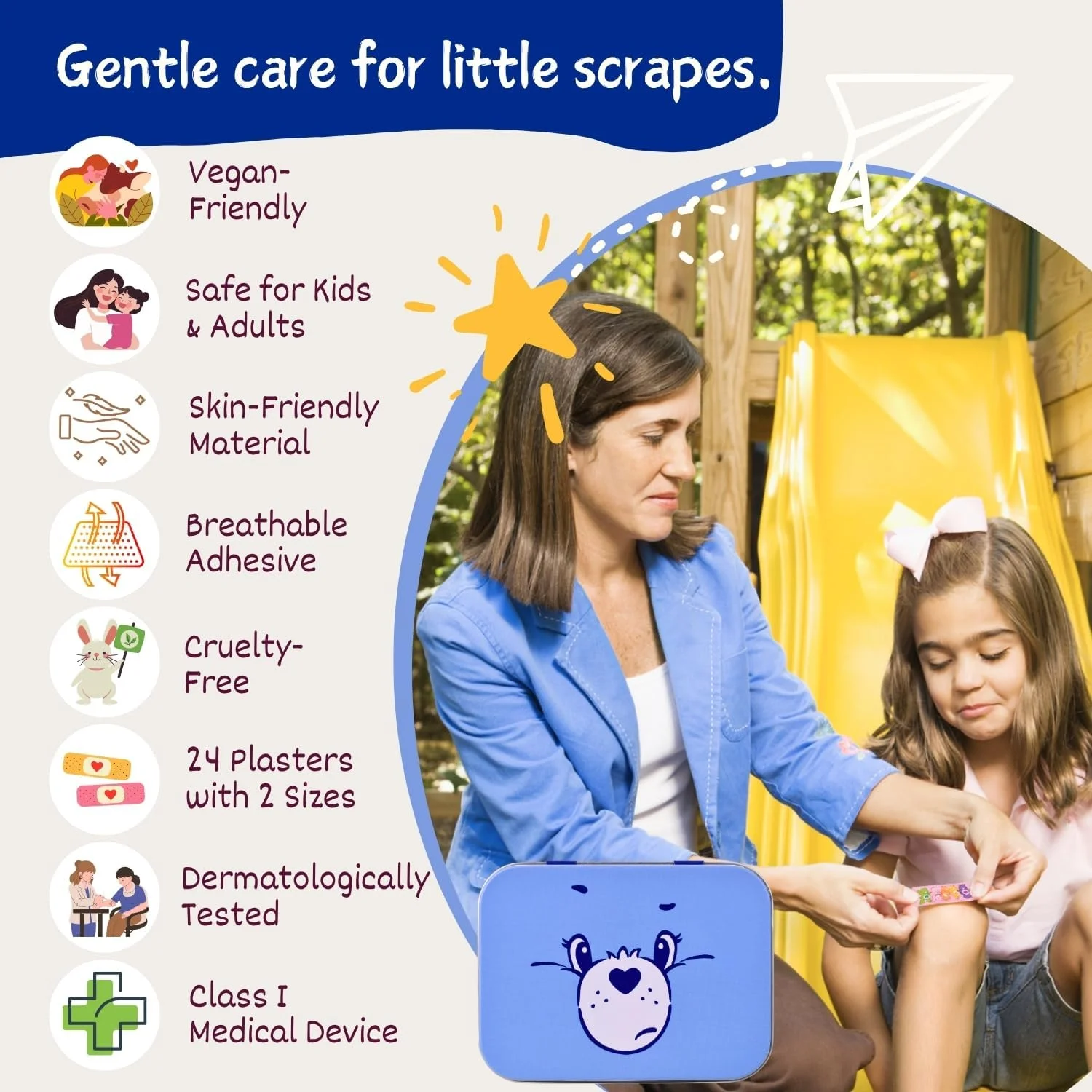 چسب زخم جعبه فلزی خرس های مهربان، دو سایز با طرح زیبای خرس های مهربان، جدا سازی آسان و سازگار با پوست، چسب تنفسی، 24 عدد چسب چسب زخم جعبه فلزی خرس های مهربان، دو سایز با طرح زیبای خرس های مهربان، جدا سازی آسان و سازگار با پوست، چسب تنفسی، 24 عدد چسب