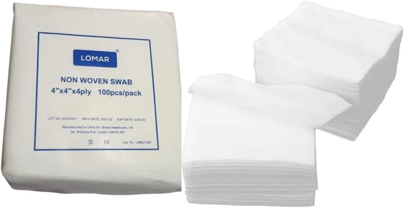 پدهای گاز استریل غیر بافته - 100 عدد، 4 لایه، 4x4 اینچ، پدهای گاز غیر استریل چند منظوره، مراقبت از زخم، مراقبت از پوست، گاز پاک کننده آرایش