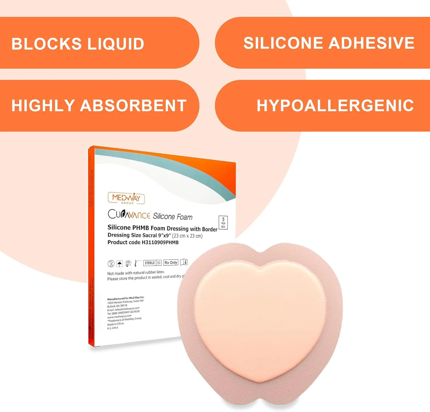 پانسمان فوم سیلیکونی چسبنده PHMB با حاشیه ساکرال MedVance، بانداژ درمان زخم بستر برای استخوان خاجی، سایز 9"x 9" (پد 6.1" x 6.6")، جعبه 5 عددی پانسمان فوم سیلیکونی چسبنده PHMB با حاشیه ساکرال MedVance، بانداژ درمان زخم بستر برای استخوان خاجی، سایز 9"x 9" (پد 6.1" x 6.6")، جعبه 5 عددی