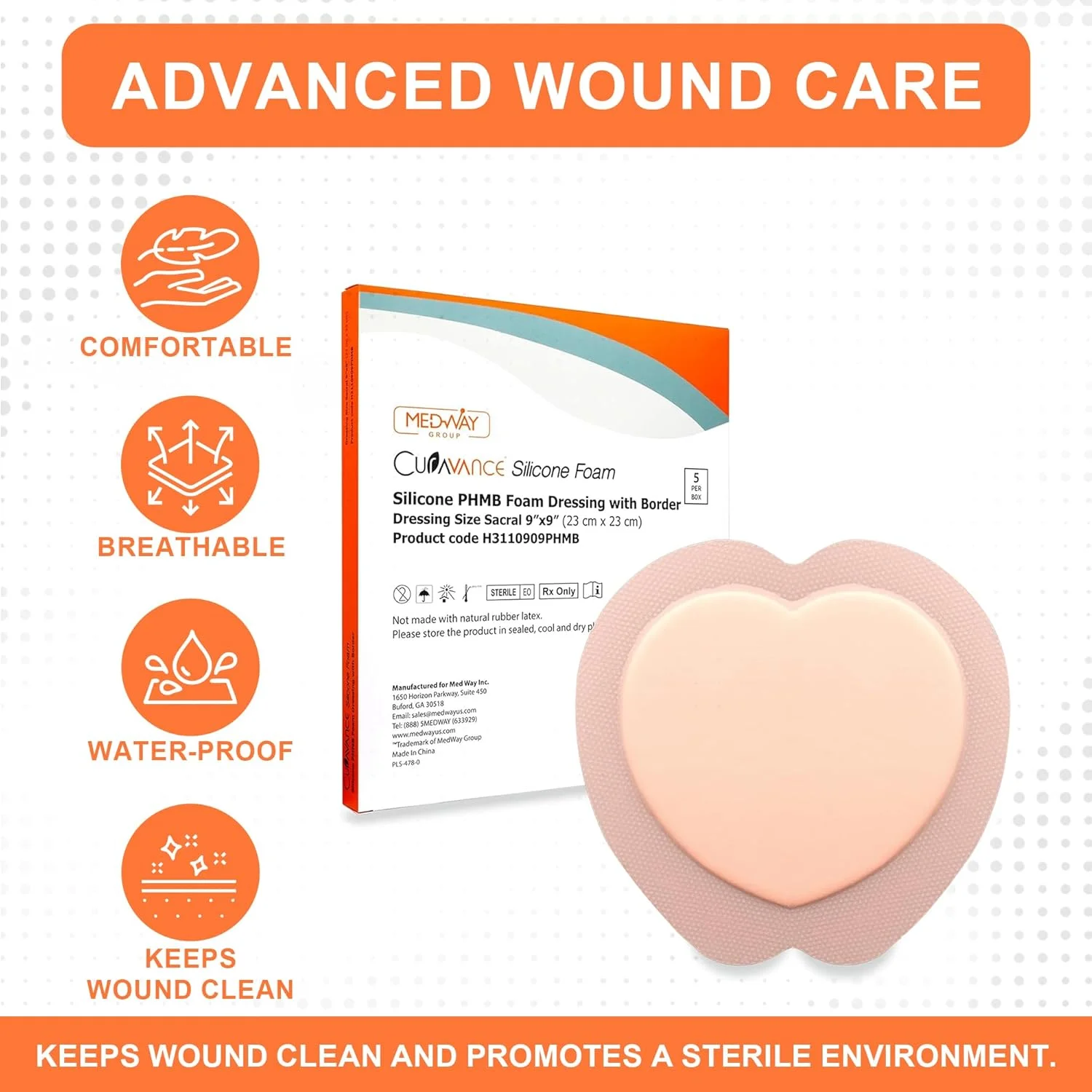 پانسمان فوم سیلیکونی چسبنده PHMB با حاشیه ساکرال MedVance، بانداژ درمان زخم بستر برای استخوان خاجی، سایز 9"x 9" (پد 6.1" x 6.6")، جعبه 5 عددی پانسمان فوم سیلیکونی چسبنده PHMB با حاشیه ساکرال MedVance، بانداژ درمان زخم بستر برای استخوان خاجی، سایز 9"x 9" (پد 6.1" x 6.6")، جعبه 5 عددی