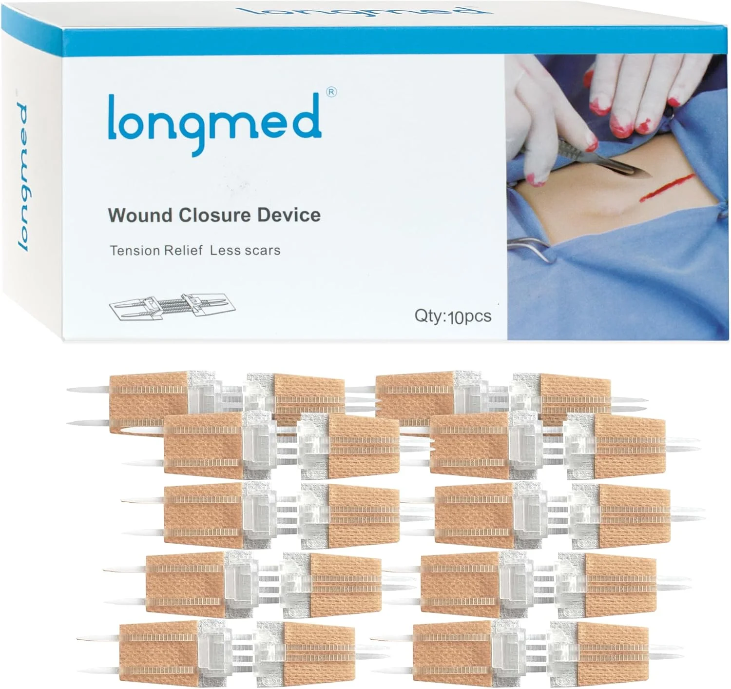 بسته‌های بستن زخم اضطراری Longmed - 10 عدد دستگاه بستن زخم زیپی، بخیه بدون درد، ترمیم پارگی بدون بخیه، بانداژ چسبی برای مراقبت از زخم کمک‌های اولیه (فروش مستقیم کارخانه)
