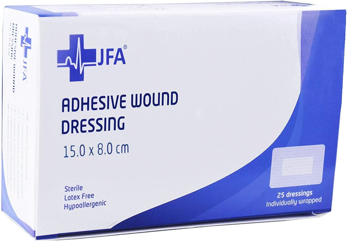 بسته 25 عددی چسب زخم استریل پزشکی JFA - مناسب برای بریدگی ها و خراش ها، زخم پای دیابتی، زخم پای وریدی، زخم های فشاری کوچک (80mmx150mm)