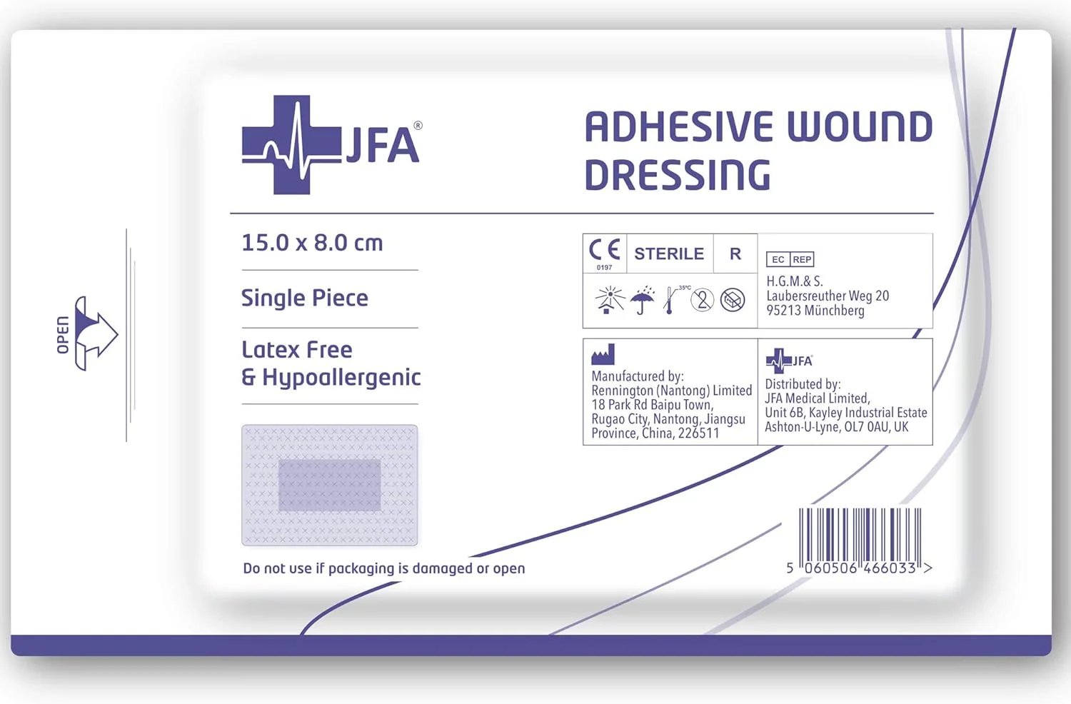 بسته 25 عددی چسب زخم استریل پزشکی JFA - مناسب برای بریدگی ها و خراش ها، زخم پای دیابتی، زخم پای وریدی، زخم های فشاری کوچک (80mmx150mm)