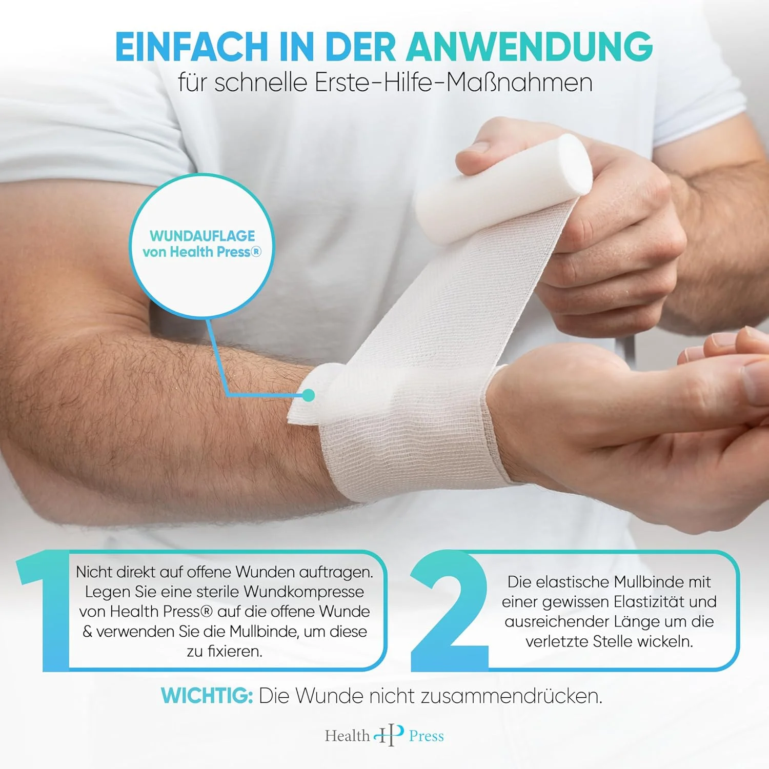 باندهای گاز استریل Health Press® - مواد باند (8 سانتی متر x 4 متر) 20 رول - باند الاستیک - دستگاه پزشکی - باند تثبیت کننده تست شده از نظر پوستی - باند ایده آل برای کمک های اولیه و مراقبت از زخم باندهای گاز استریل Health Press® - مواد باند (8 سانتی متر x 4 متر) 20 رول - باند الاستیک - دستگاه پزشکی - باند تثبیت کننده تست شده از نظر پوستی - باند ایده آل برای کمک های اولیه و مراقبت از زخم