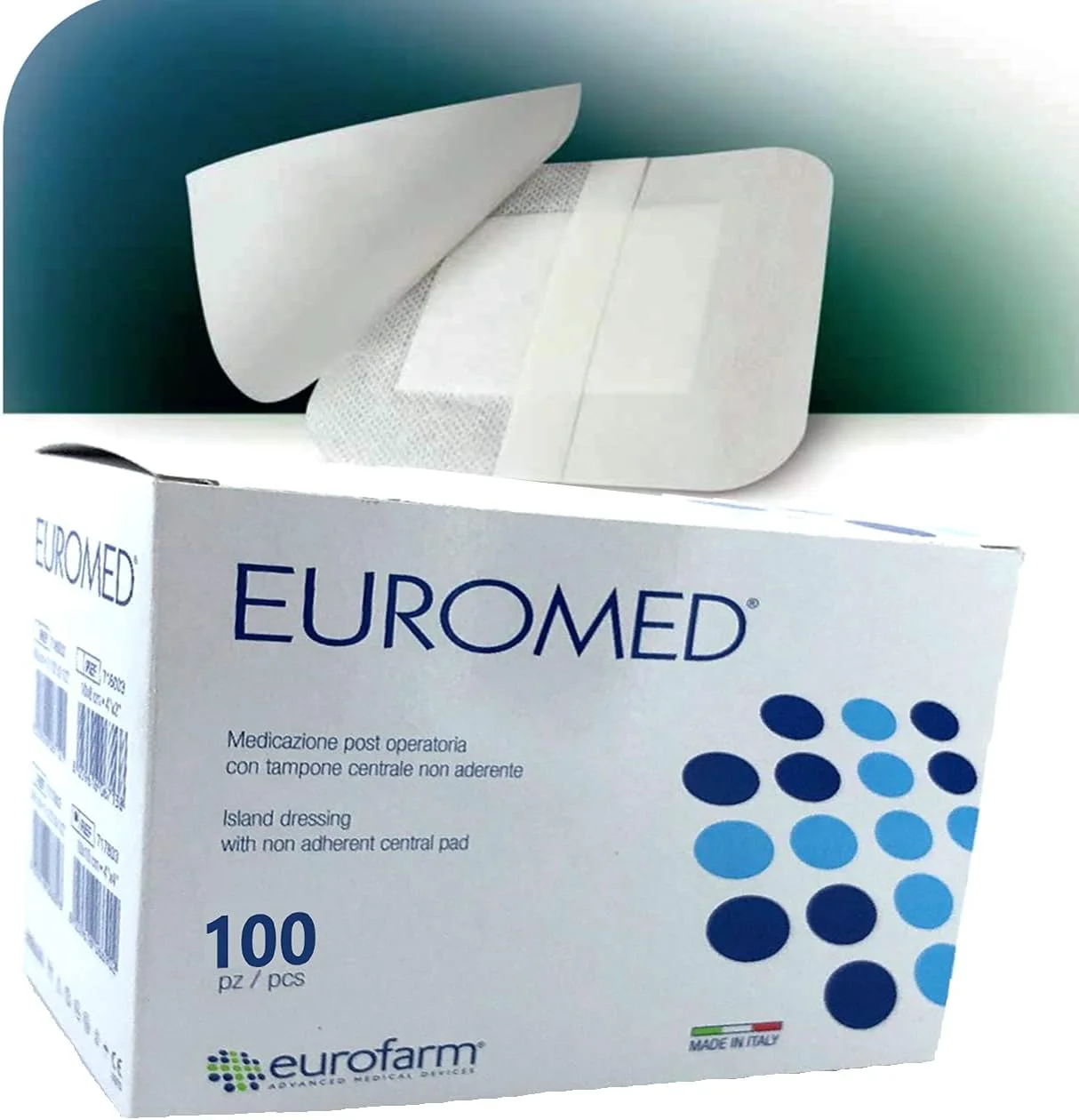 یورو فارم پانسمان استریل پزشکی Euromed: تنفسی، استریل، غیر بافته، دارای بالشتک و انعطاف پذیر، جاذب با حاشیه چسب ممتاز. ساخت ایتالیا. 2 1/2"x 3" EUROWC1600 100 عدد