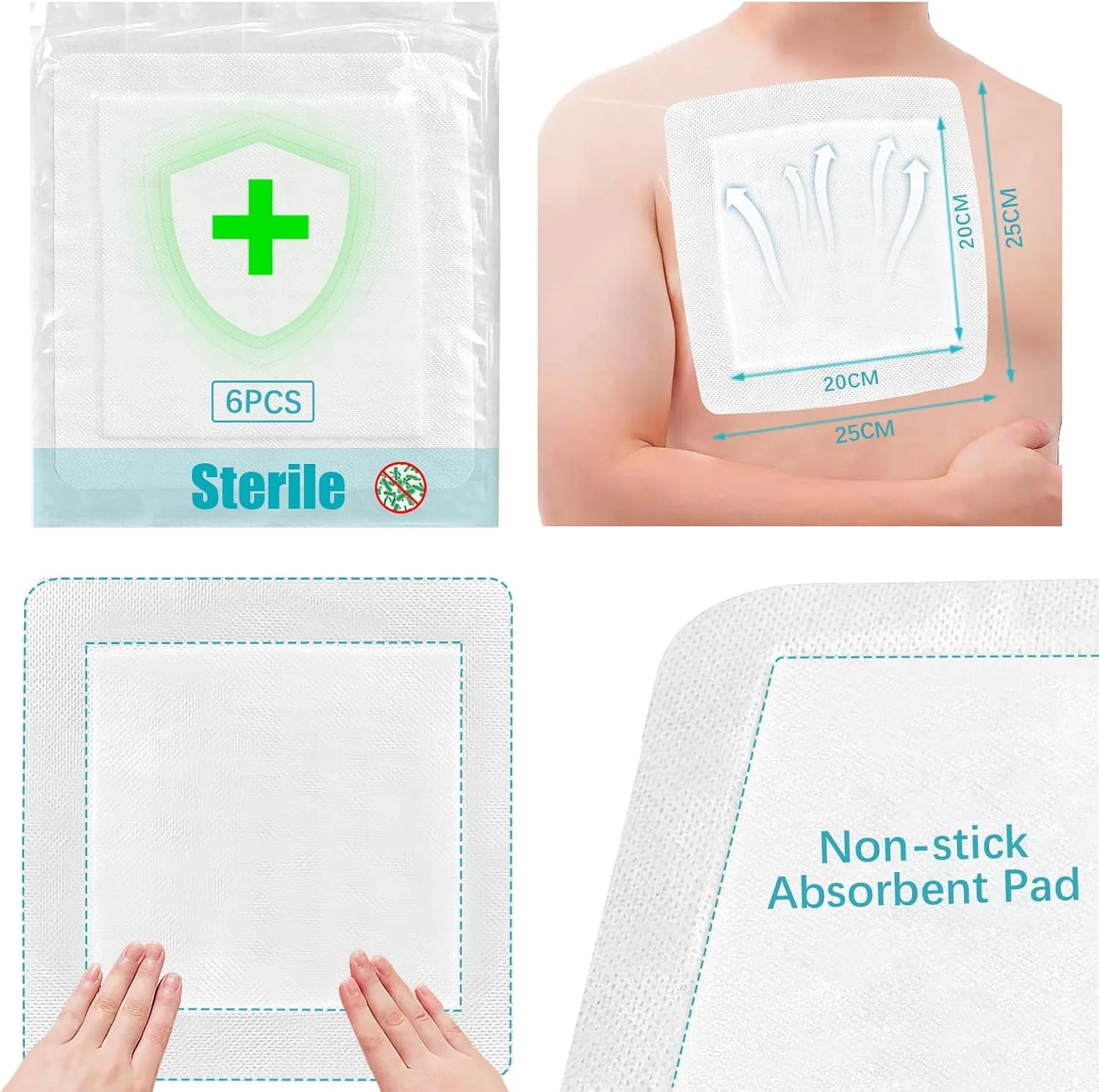 پانسمان چسبی زخم فوق العاده بزرگ، پدها و بانداژهای جاذب و تنفسی، بسته بندی جداگانه برای مراقبت از زخم بعد از جراحی، سوختگی، بریدگی، خراشیدگی (25x25 سانتی متر، 6 عدد) پانسمان چسبی زخم فوق العاده بزرگ، پدها و بانداژهای جاذب و تنفسی، بسته بندی جداگانه برای مراقبت از زخم بعد از جراحی، سوختگی، بریدگی، خراشیدگی (25x25 سانتی متر، 6 عدد)