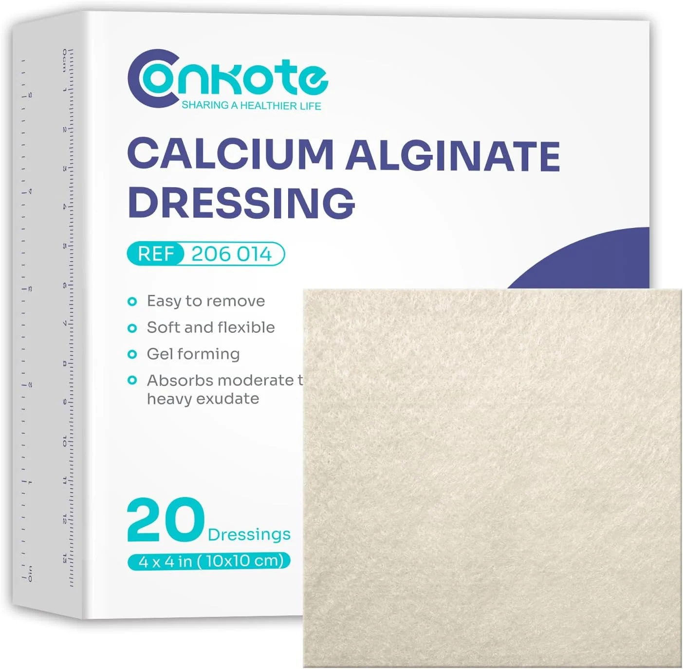 پدهای پانسمان آلژینات زخم کانکوت، سایز پد 4 در 4 اینچ، بسته 20 عددی، پد غیر چسبنده، استریل، بسیار جاذب
