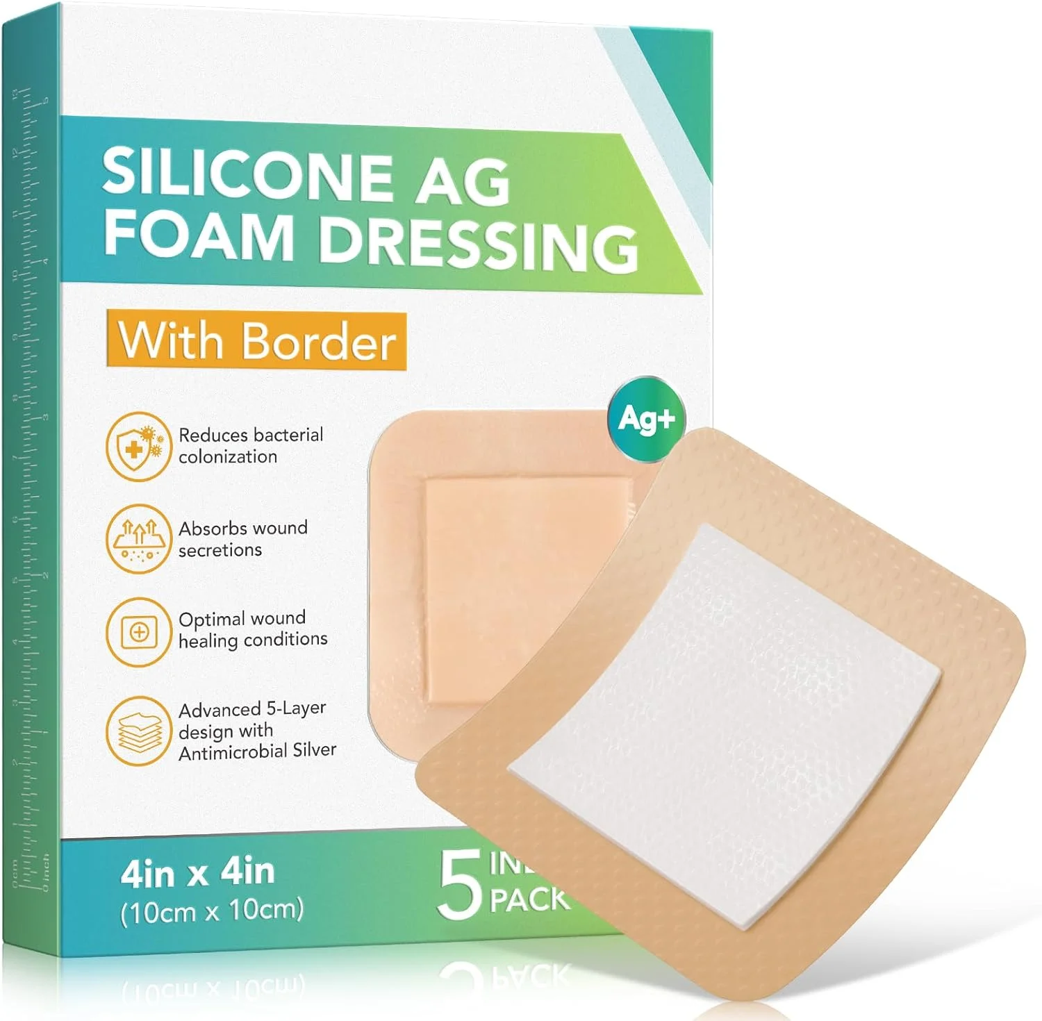 چسب زخم سیلیکونی - 5 عددی، پانسمان فوم نقره سیلیکونی 4x4 اینچی با حاشیه، بسته بندی جداگانه برای پوشاندن، محافظت و جذب ترشحات زخم، باند زخم چسب زخم سیلیکونی - 5 عددی، پانسمان فوم نقره سیلیکونی 4x4 اینچی با حاشیه، بسته بندی جداگانه برای پوشاندن، محافظت و جذب ترشحات زخم، باند زخم