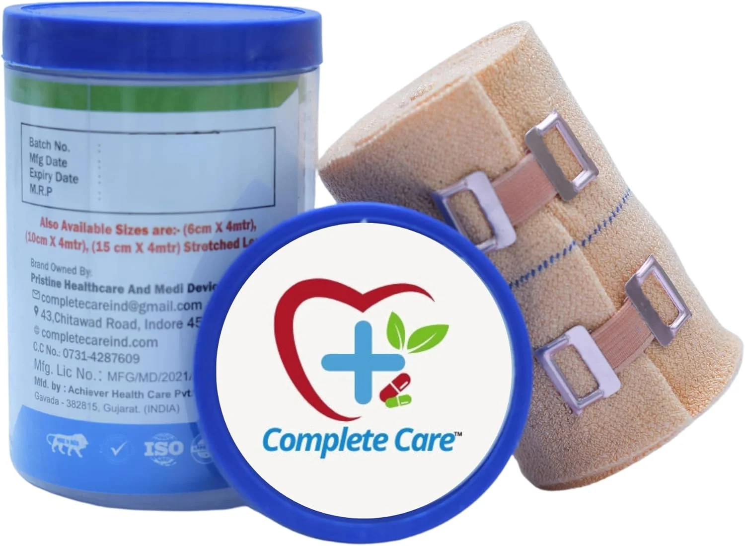 بانداژ کرپ مراقبت کامل - باند فشاری الاستیک برای رگ به رگ شدن، کشیدگی و حمایت از مفاصل - باند کمک های اولیه پنبه ای تنفسی برای ورزش و بهبودی آسیب دیدگی، 8 سانتی متر در 4 متر، (بسته 1 عددی)