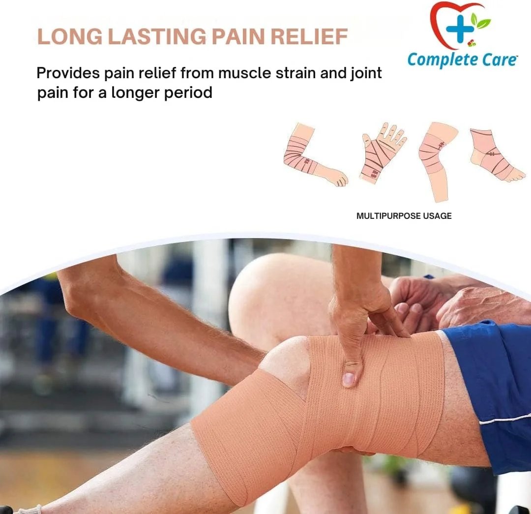 بانداژ کرپ مراقبت کامل - باند فشاری الاستیک برای رگ به رگ شدن، کشیدگی و حمایت از مفاصل - باند کمک های اولیه پنبه ای تنفسی برای ورزش و بهبودی آسیب دیدگی، 8 سانتی متر در 4 متر، (بسته 1 عددی)