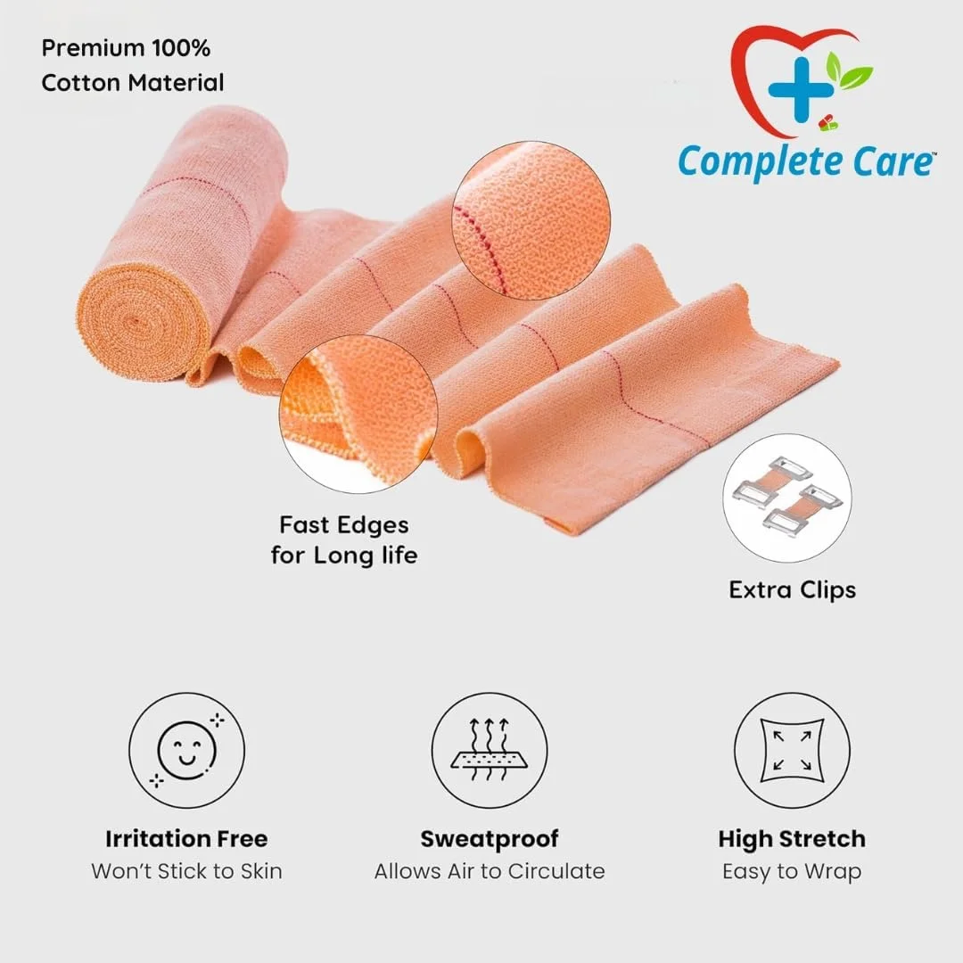 بانداژ کرپ مراقبت کامل - باند فشاری الاستیک برای رگ به رگ شدن، کشیدگی و حمایت از مفاصل - باند کمک های اولیه پنبه ای تنفسی برای ورزش و بهبودی آسیب دیدگی، 8 سانتی متر در 4 متر، (بسته 1 عددی)