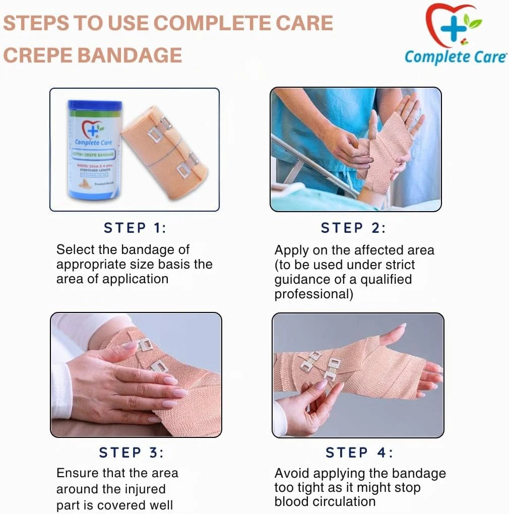 بانداژ کرپ مراقبت کامل - باند فشاری الاستیک برای رگ به رگ شدن، کشیدگی و حمایت از مفاصل - باند کمک های اولیه پنبه ای تنفسی برای ورزش و بهبودی آسیب دیدگی، 8 سانتی متر در 4 متر، (بسته 1 عددی)