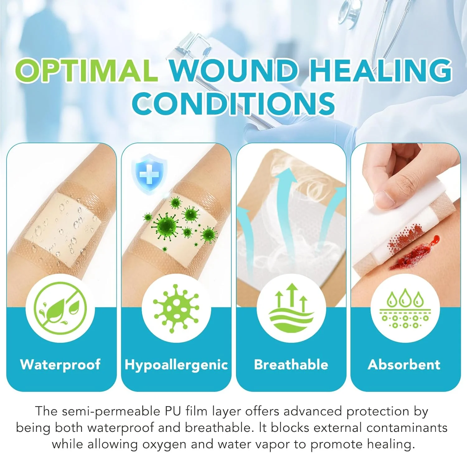 چسب زخم سیلیکونی - 5 عددی، پانسمان فوم نقره سیلیکونی 4x4 اینچی با حاشیه، بسته بندی جداگانه برای پوشاندن، محافظت و جذب ترشحات زخم، باند زخم