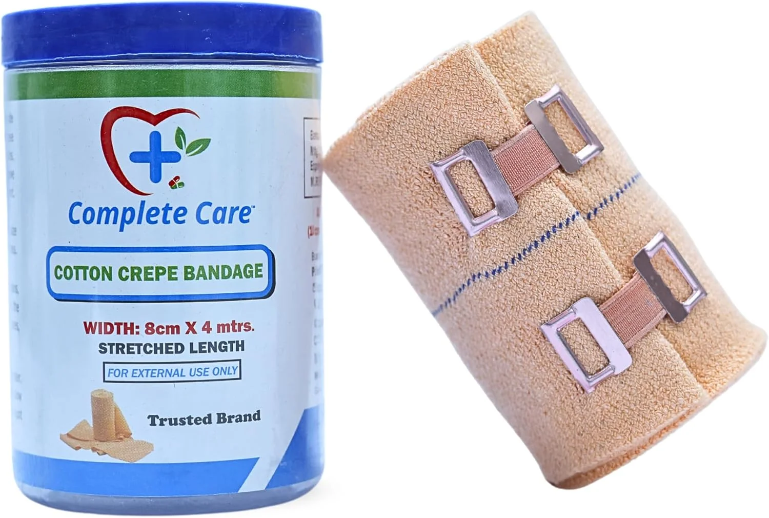 بانداژ کرپ مراقبت کامل - باند فشاری الاستیک برای رگ به رگ شدن، کشیدگی و حمایت از مفاصل - باند کمک های اولیه پنبه ای تنفسی برای ورزش و بهبودی آسیب دیدگی، 8 سانتی متر در 4 متر، (بسته 1 عددی)