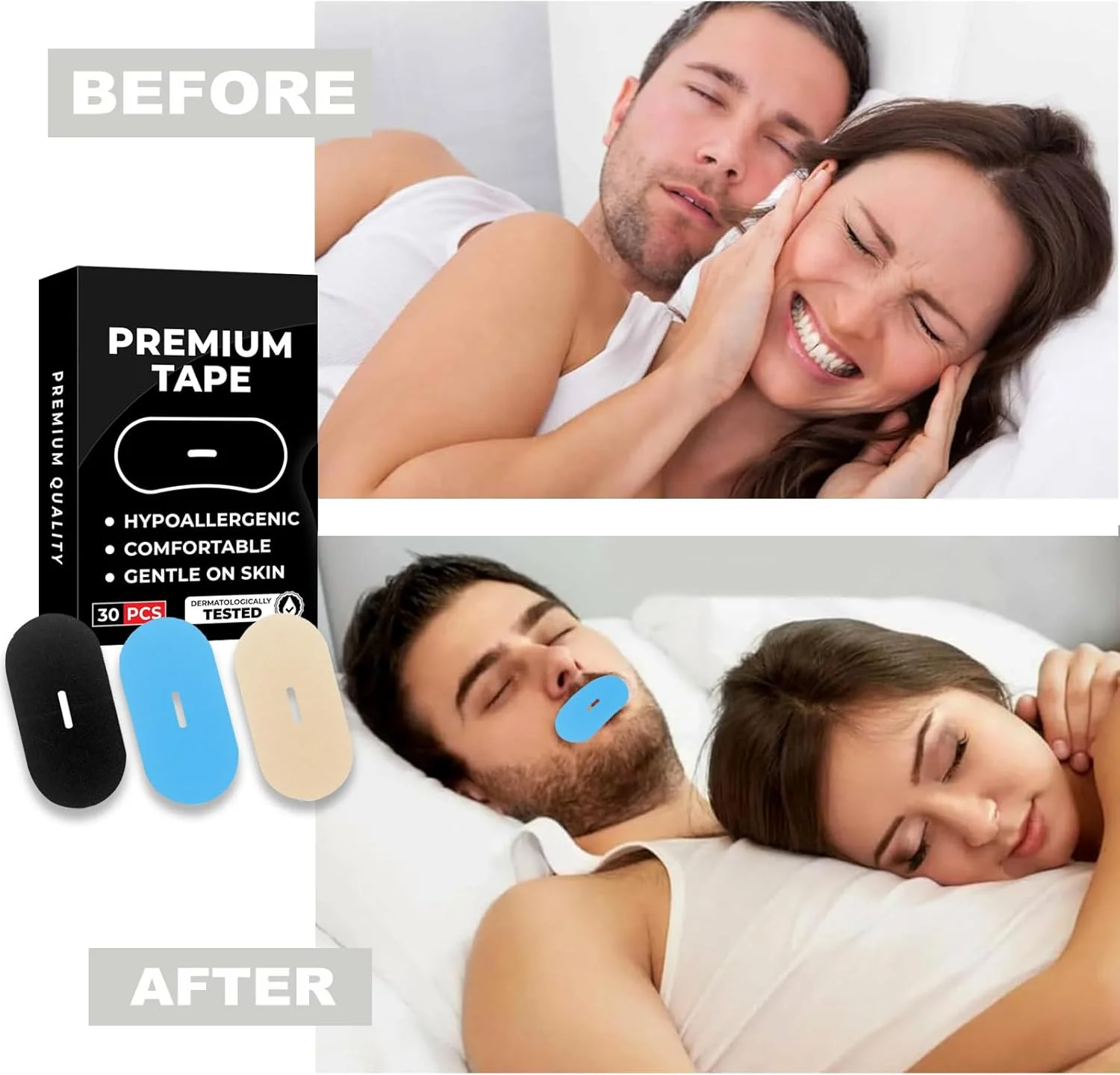 چسب دهان خواب بنانا هوم 60 عددی برای مردان و زنان، چسب دهان ضد خروپف، نوارهای تنفسی ضد خروپف برای بهبود خواب، نوارهای خواب برای تنفس بهتر، دستگاه های ضد خروپف (آبی)
