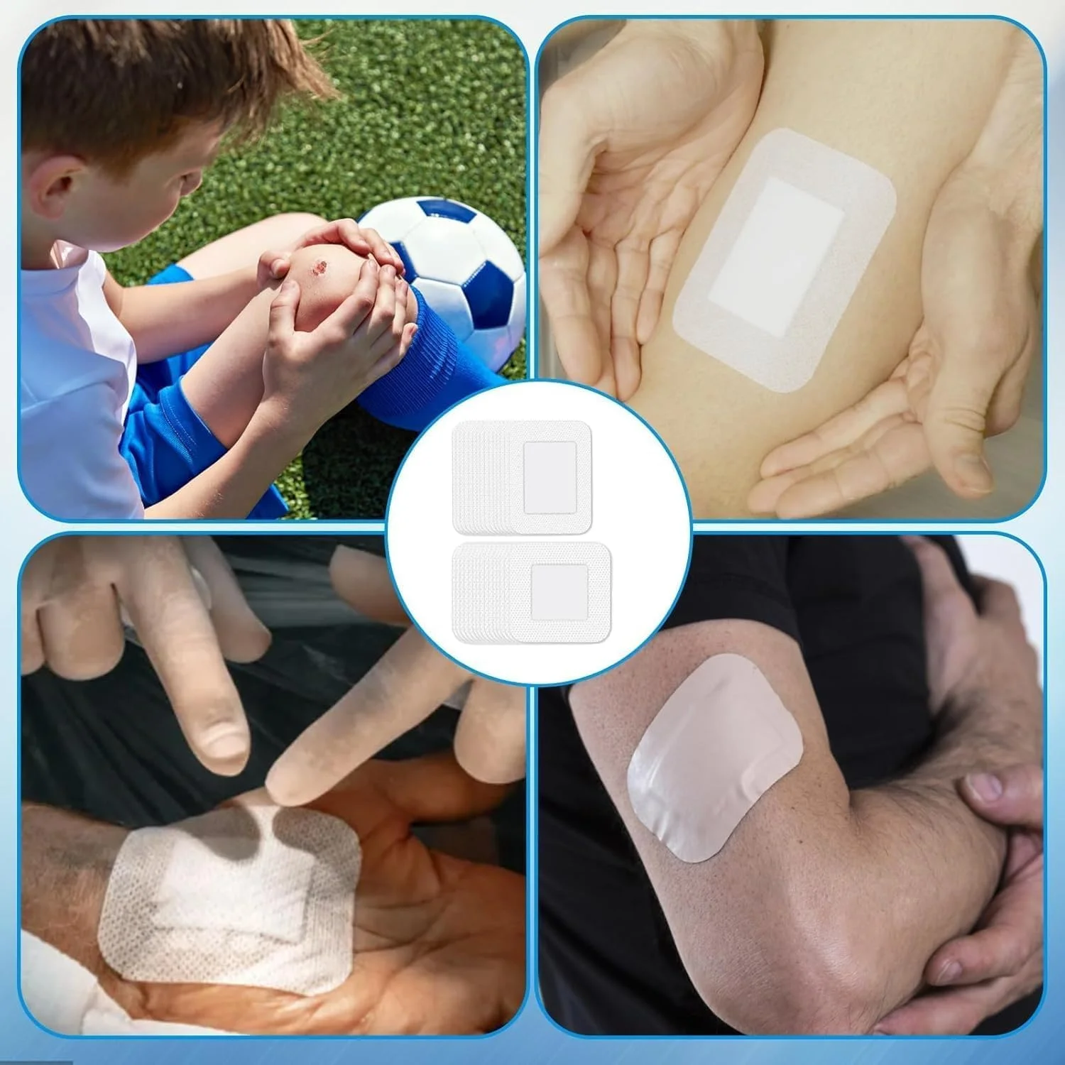 بسته 30 عددی چسب زخم BIGTHREE، پدهای گاز چسبنده و تنفسی، برای دست ها، پاها، صورت، مناسب برای کمک های اولیه روزانه، تاول و مراقبت از زخم (15 عدد 7x9 سانتی متر، 15 عدد 10x10 سانتی متر)