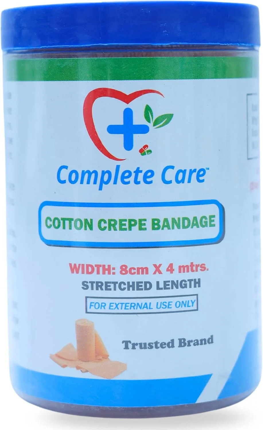 بانداژ کرپ مراقبت کامل - باند فشاری الاستیک برای رگ به رگ شدن، کشیدگی و حمایت از مفاصل - باند کمک های اولیه پنبه ای تنفسی برای ورزش و بهبودی آسیب دیدگی، 8 سانتی متر در 4 متر، (بسته 1 عددی)