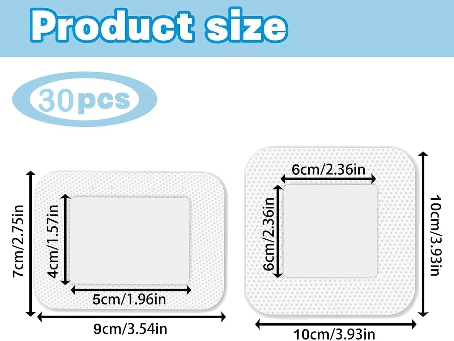 بسته 30 عددی چسب زخم BIGTHREE، پدهای گاز چسبنده و تنفسی، برای دست ها، پاها، صورت، مناسب برای کمک های اولیه روزانه، تاول و مراقبت از زخم (15 عدد 7x9 سانتی متر، 15 عدد 10x10 سانتی متر)