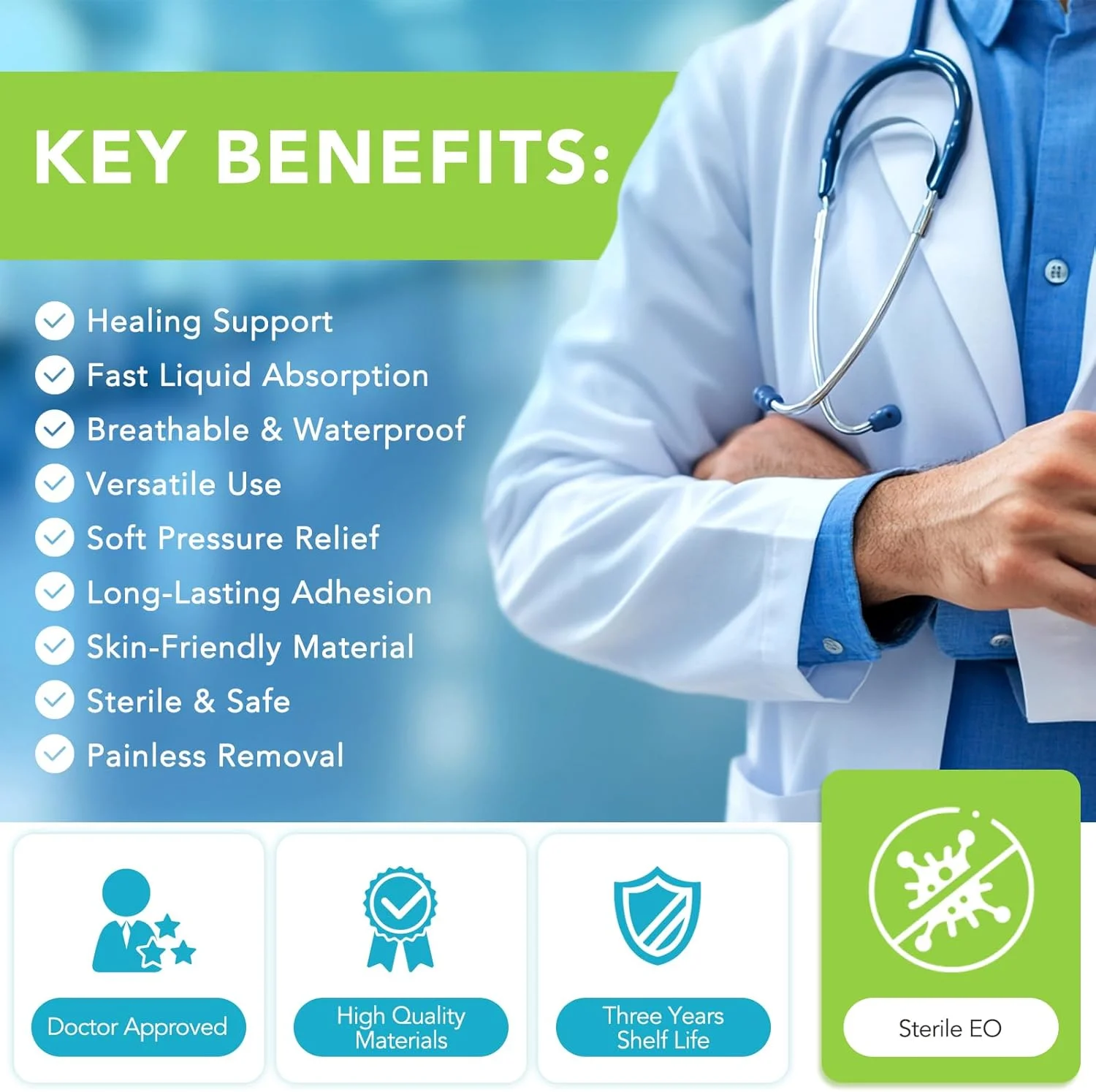 چسب زخم سیلیکونی - 5 عددی، پانسمان فوم نقره سیلیکونی 4x4 اینچی با حاشیه، بسته بندی جداگانه برای پوشاندن، محافظت و جذب ترشحات زخم، باند زخم