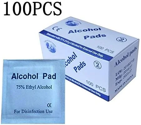 پدهای الکلی، بسته بندی تکی، دستمال مرطوب ضد عفونی کننده استریل با 75% اتانول، پدهای آماده سازی یکبار مصرف برای تمیز کردن پوست، مراقبت از زخم، تمیز کردن تلفن همراه و استفاده در سفر، 100 عدد