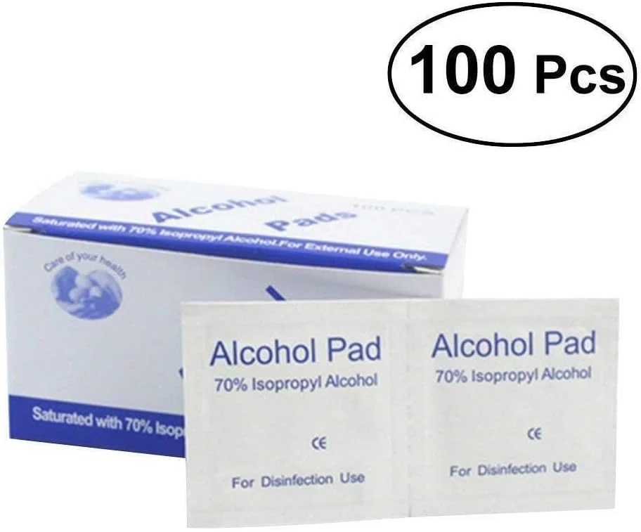 پدهای الکلی، بسته بندی تکی، دستمال مرطوب ضد عفونی کننده استریل با 75% اتانول، پدهای آماده سازی یکبار مصرف برای تمیز کردن پوست، مراقبت از زخم، تمیز کردن تلفن همراه و استفاده در سفر، 100 عدد