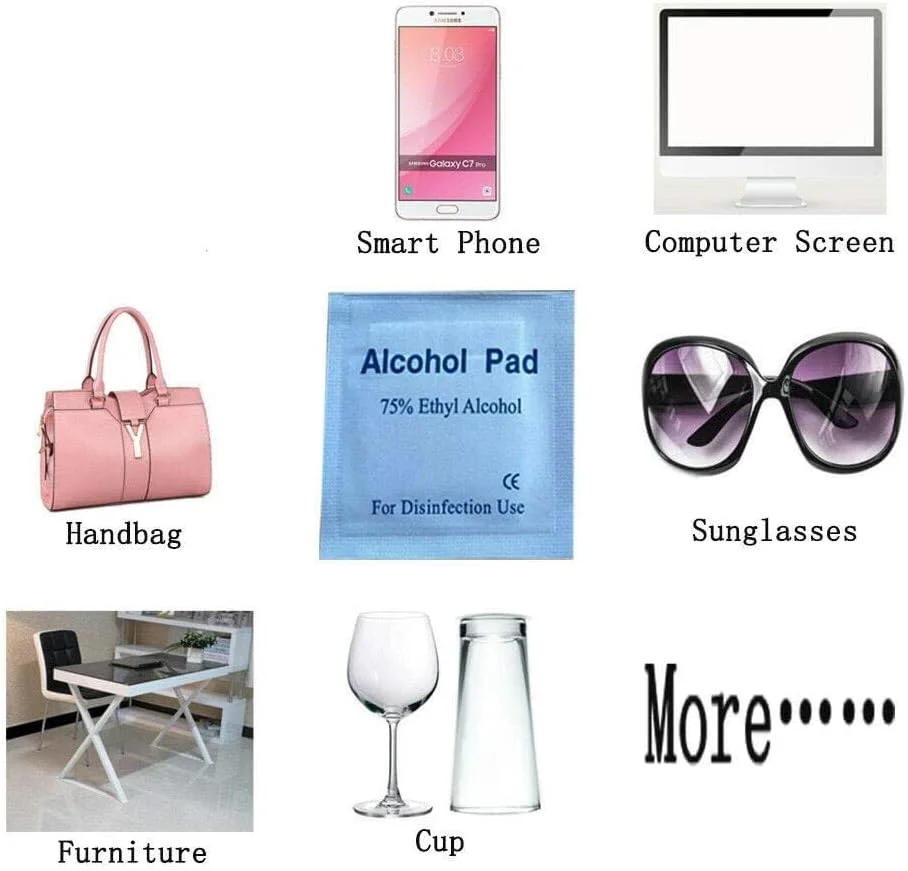 پدهای الکلی، بسته بندی تکی، دستمال مرطوب ضد عفونی کننده استریل با 75% اتانول، پدهای آماده سازی یکبار مصرف برای تمیز کردن پوست، مراقبت از زخم، تمیز کردن تلفن همراه و استفاده در سفر، 100 عدد