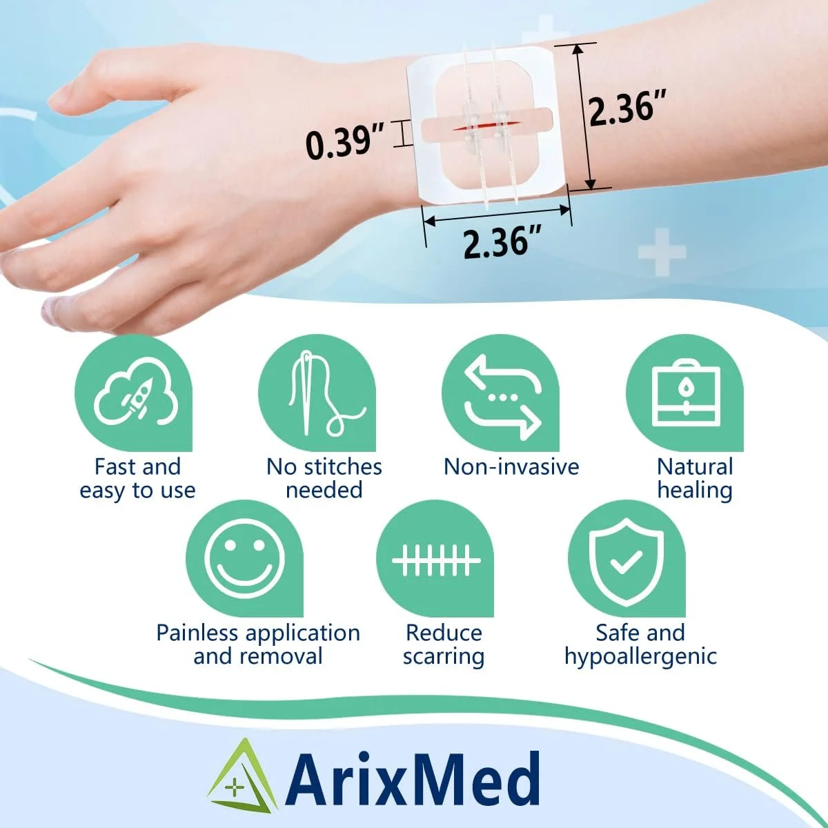 دستگاه بستن زخم اضطراری ArixMed، بخیه های زیپی چسب پروانه ای، ترمیم زخم ها بدون بخیه، لخته کننده سریع برای بریدگی، برش، پارگی، بعد از جراحی (2 ست)