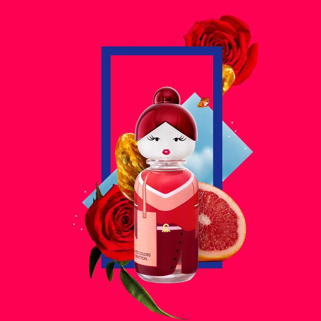 یونایتد کالرز آف بنتون - سیسترلند رز سرخ، ادو تویلت زنانه، رایحه گلی میوه ای با گریپ فروت، هلو، زنبق، رز، وتیور و پرالین - 80 میلی لیتر