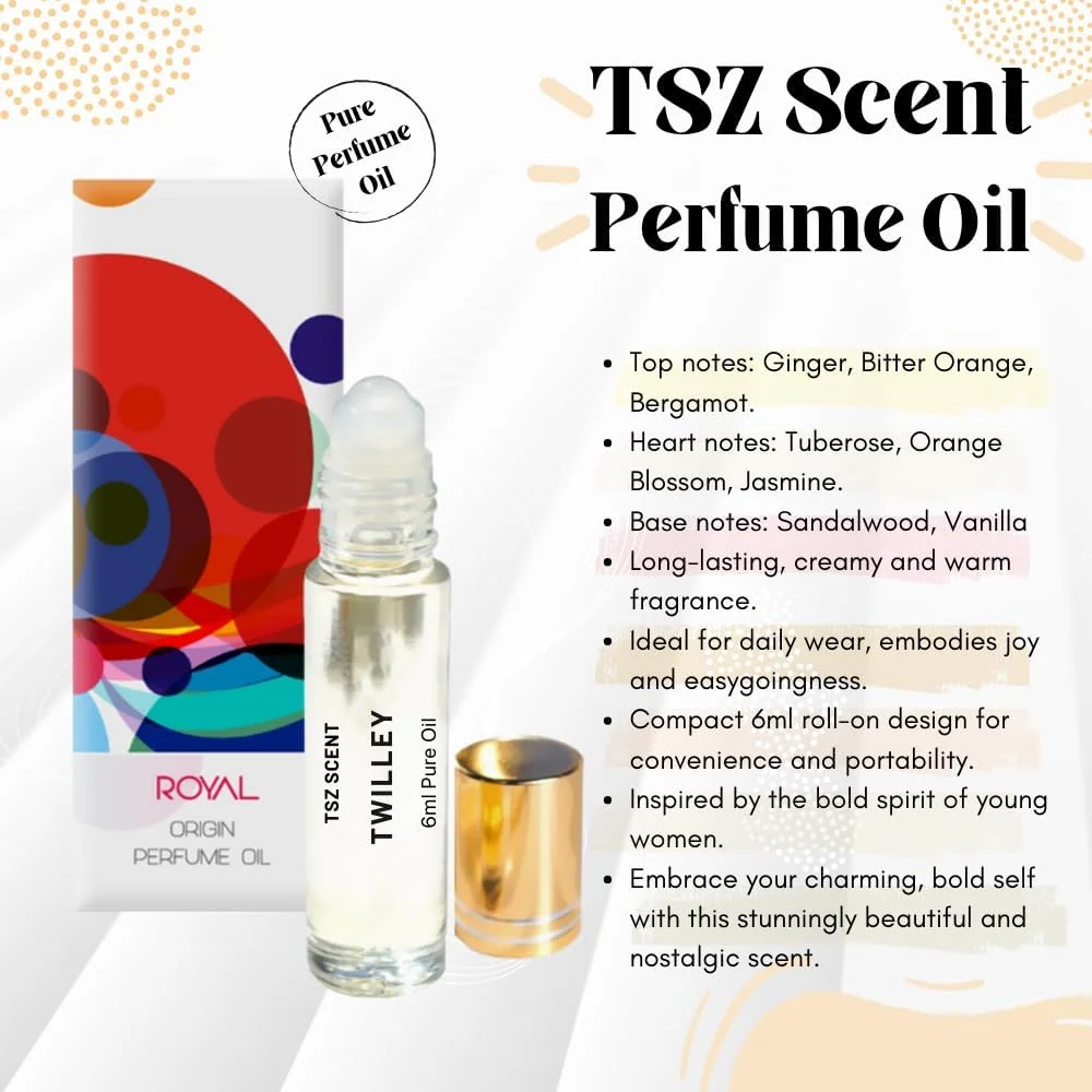 روغن عطر رولی زنانه TSZ Scent Twilley 6 میلی لیتر - رایحه گلی ظریف و نت های ادویه ای گرم، رایحه ماندگار زنجبیل، گل مریم و چوب صندل روغن عطر رولی زنانه TSZ Scent Twilley 6 میلی لیتر - رایحه گلی ظریف و نت های ادویه ای گرم، رایحه ماندگار زنجبیل، گل مریم و چوب صندل