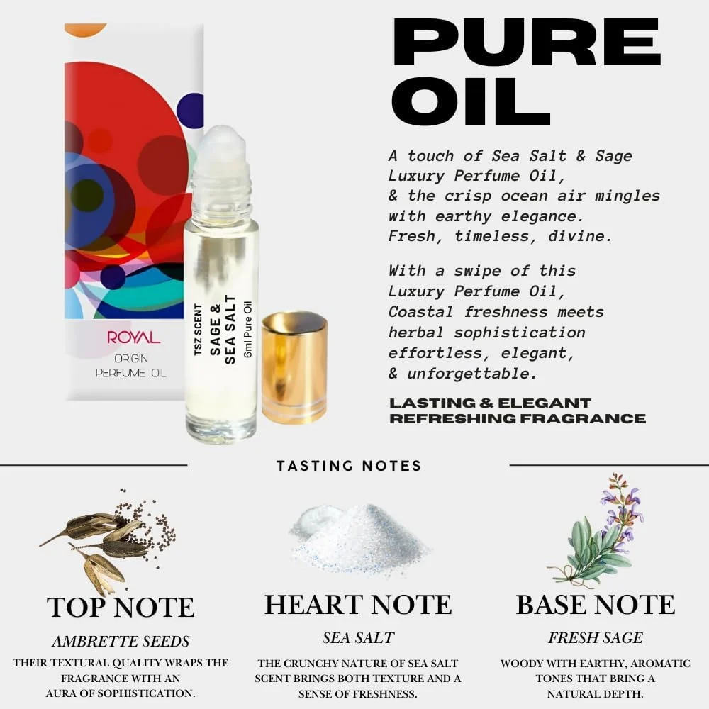 روغن عطر مریم گلی و نمک دریایی TSZ، رایحه ای ماندگار و یونیسکس - تازه، مرکباتی و معطر، رول-آن ممتاز 6 میلی لیتری، رایحه خاص، عطر جیبی روزانه برای زنان و مردان روغن عطر مریم گلی و نمک دریایی TSZ، رایحه ای ماندگار و یونیسکس - تازه، مرکباتی و معطر، رول-آن ممتاز 6 میلی لیتری، رایحه خاص، عطر جیبی روزانه برای زنان و مردان