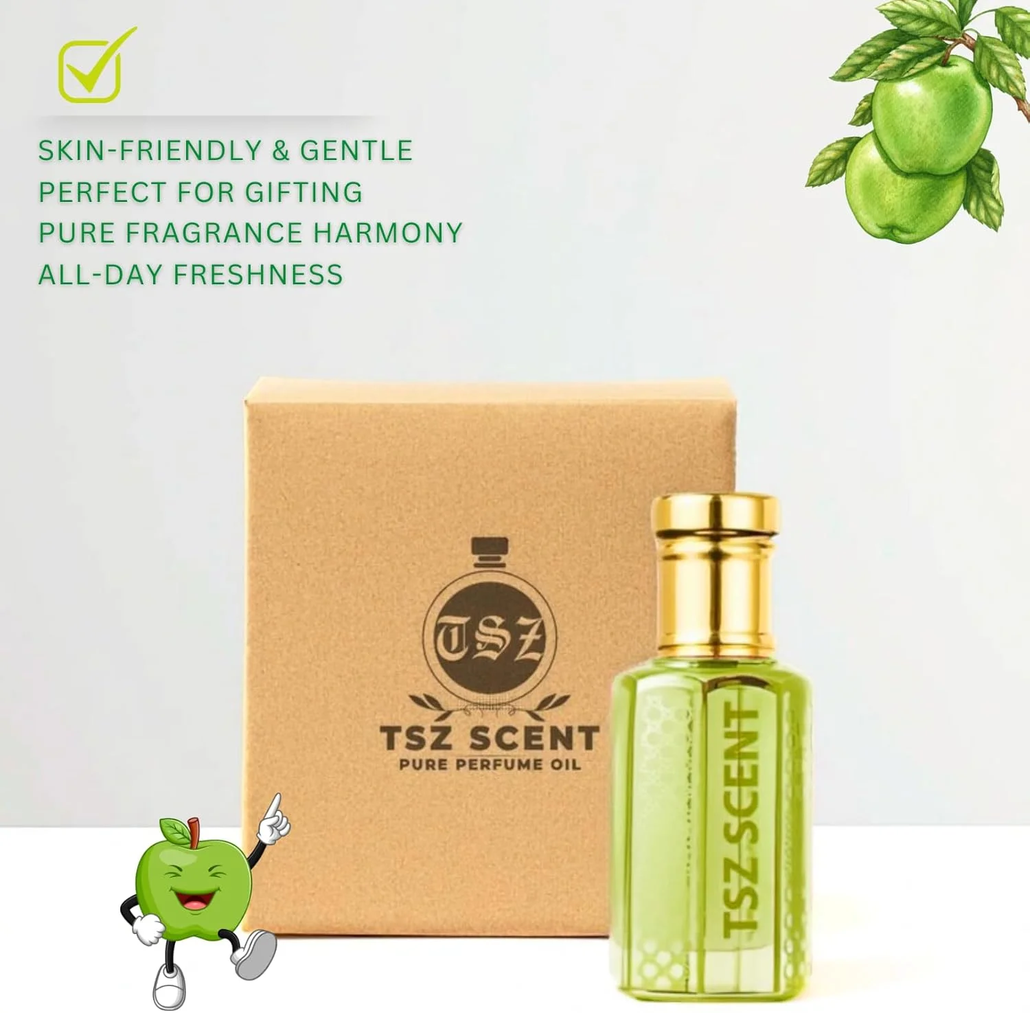 روغن عطر سیب سبز TSZ، 12 میلی لیتر، رایحه گلی شیرین برای زنان، ماندگاری طولانی و خوشمزه