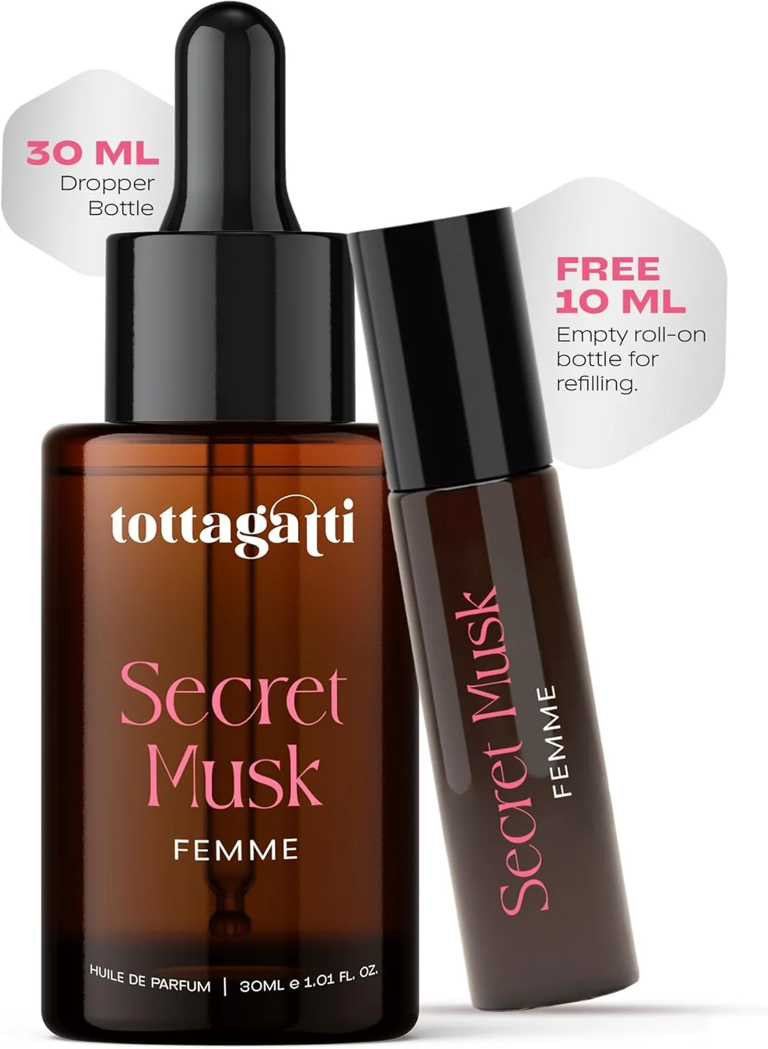 روغن عطر زنانه توتاگاتی 30 میلی لیتر | الهام گرفته از سکرت ماسک | رایحه ماندگار | مشک، چوب صندل، رز سفید، تمشک، زنبق | دارای تاییدیه IFRA | Huile De Parfume | هدیه لوکس برای او