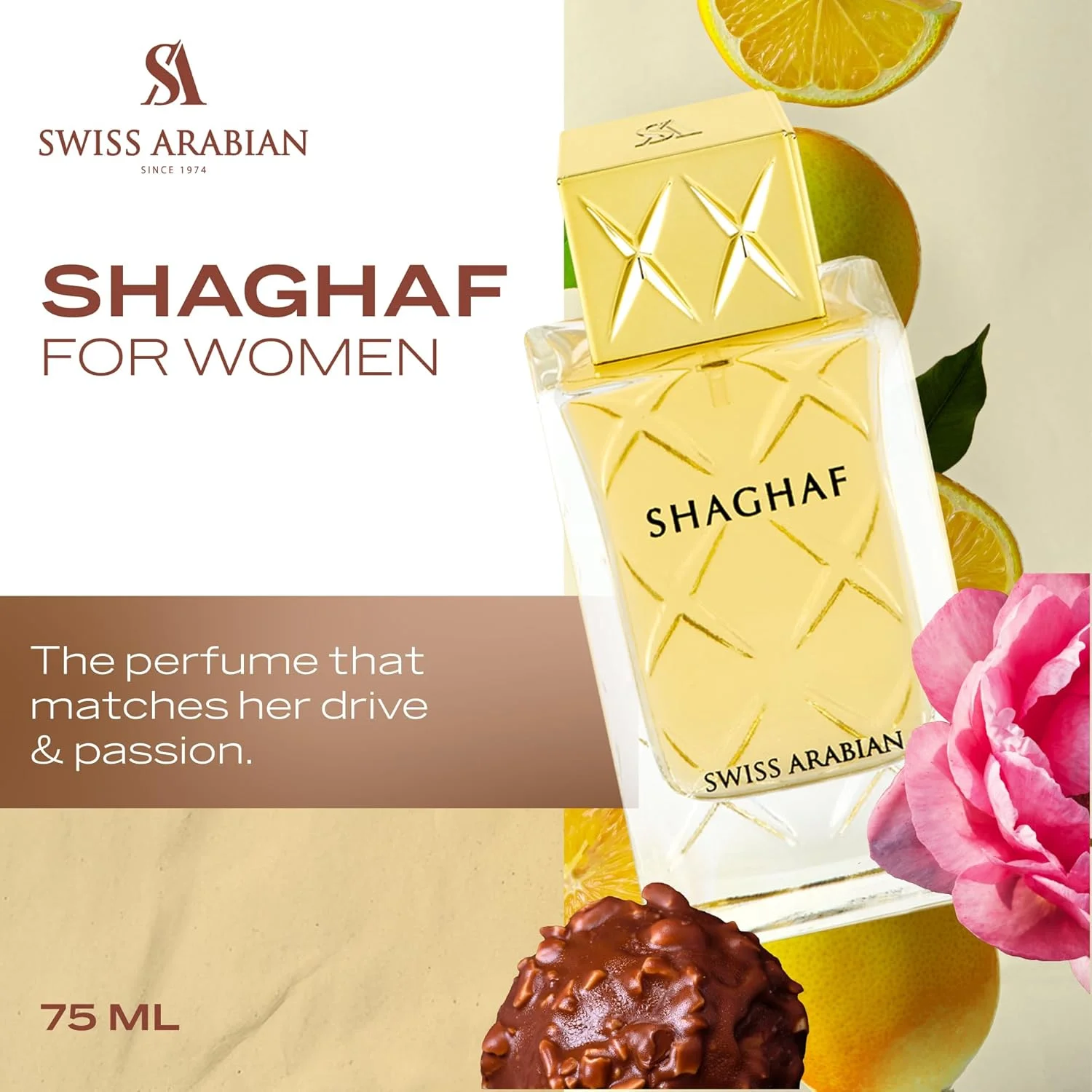 ادو پرفیوم زنانه شغف از سوئیس عربین، 75 میلی لیتر، عطر با کیفیت عالی، عطر زنانه، مرکباتی، میوه ای، عطرهای ترکیبی لوکس برای زنان
