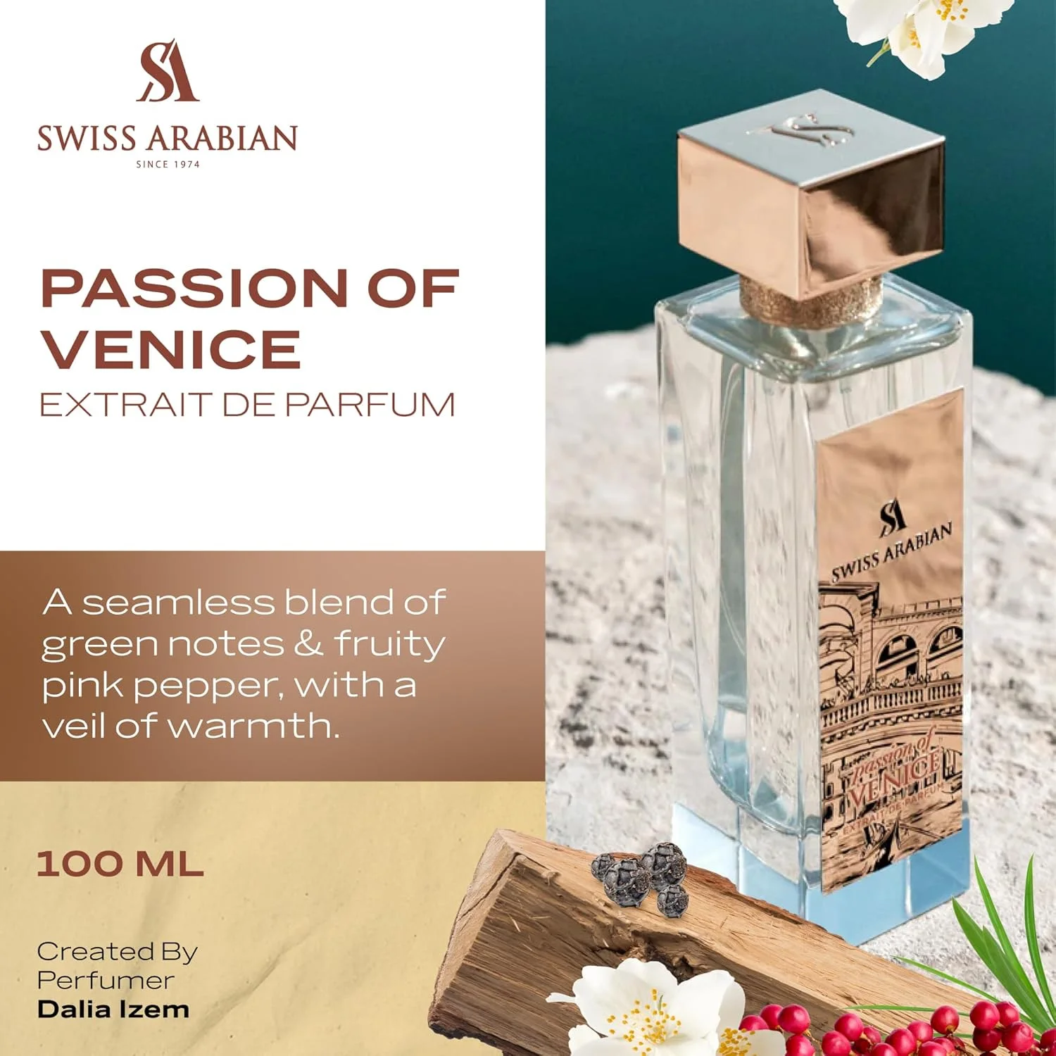 عطر سوییس عربین پشن آف ونیز اکستریت د پرفیوم، 100 میلی لیتر، عطر با کیفیت عالی، رایحه یونیسکس، چوبی، مشک، عطر ترکیبی لوکس برای زنان و مردان