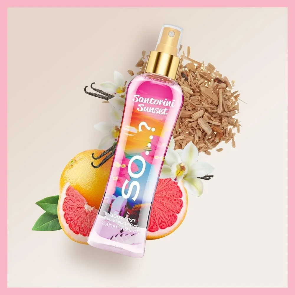 بادی میست زنانه So…? Summer Escapes مدل Santorini Sunset - اسپری خوشبو کننده با رایحه ای با طراوت و جذاب برای درخشش تابستانی، 200 میلی لیتر بادی میست زنانه So…? Summer Escapes مدل Santorini Sunset - اسپری خوشبو کننده با رایحه ای با طراوت و جذاب برای درخشش تابستانی، 200 میلی لیتر
