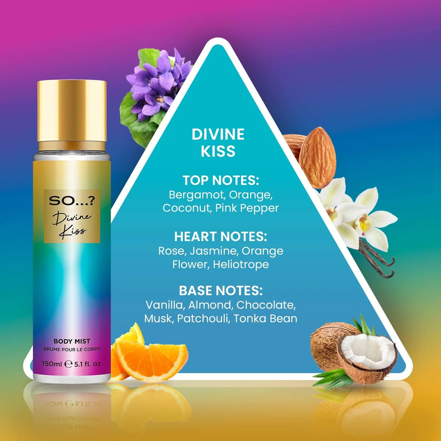 بادی میست زنانه So…? You Divine Kiss – اسپری خوشبو کننده حسی و ظریف برای زنان، ارائه دهنده رایحه ای ماندگار و جذاب که جذابیت طبیعی شما را افزایش می دهد، 150 میلی لیتر