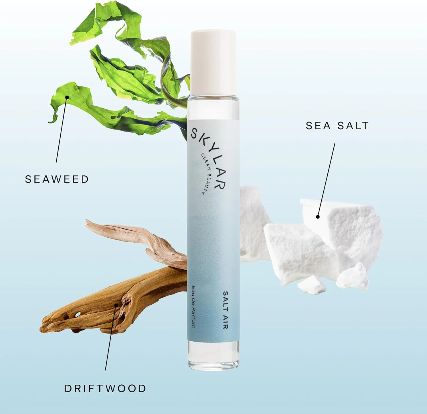 ادکلن Skylar Salt Air Eau de Parfum - عطر ضد حساسیت و پاکیزه برای زنان و مردان، وگان و ایمن برای پوست های حساس - عطر تازه با رایحه های چوب خیس، نمک دریا و جلبک دریایی - 10 میلی لیتر / 0.33 Fl oz