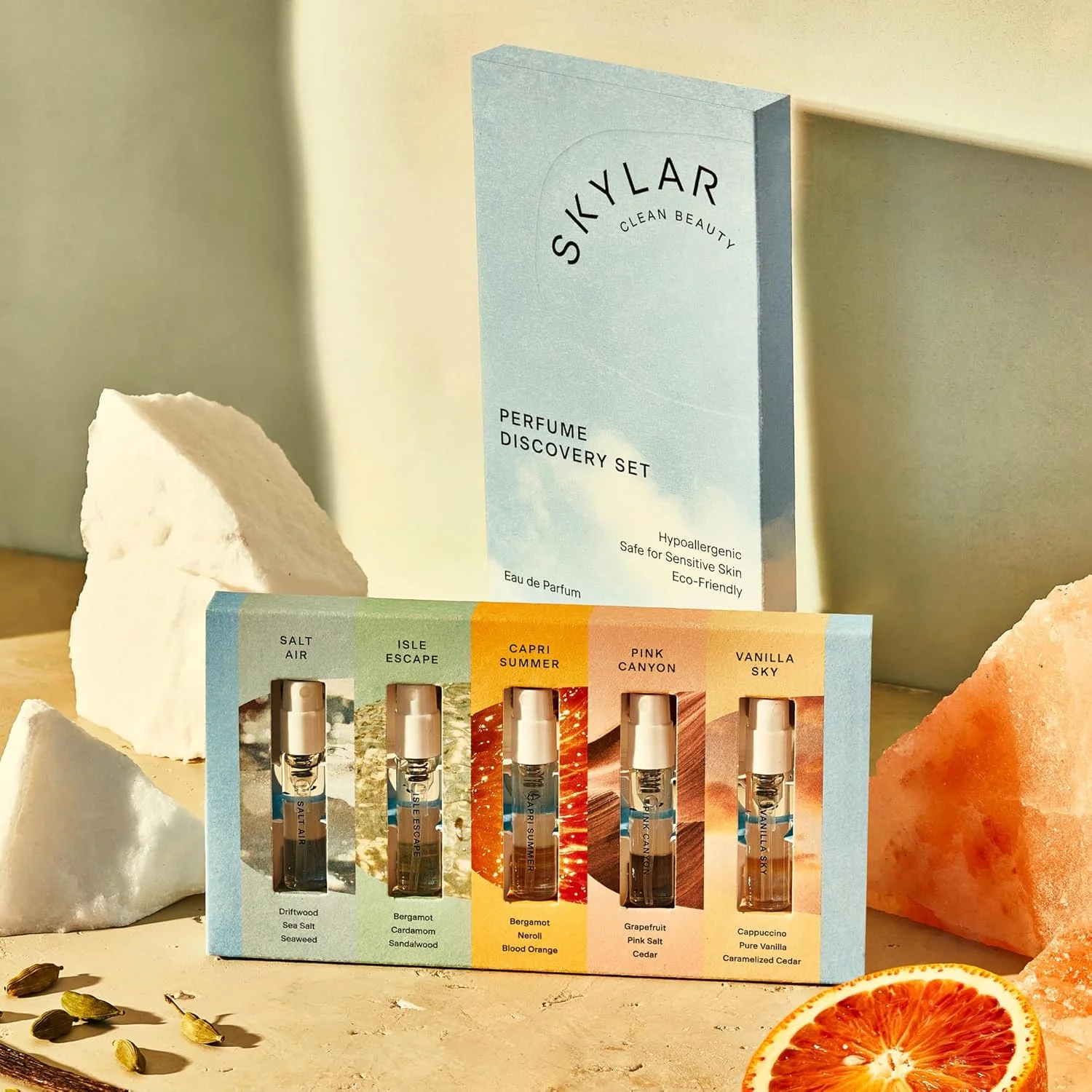 ست نمونه عطر اسپری Skylar - Salt Air, Isle Escape, Capri Summer, Pink Canyon, Vanilla Sky - عطر ضد حساسیت و پاکیزه برای زنان و مردان - 5 عدد 1.5 میلی لیتر ست نمونه عطر اسپری Skylar - Salt Air, Isle Escape, Capri Summer, Pink Canyon, Vanilla Sky - عطر ضد حساسیت و پاکیزه برای زنان و مردان - 5 عدد 1.5 میلی لیتر