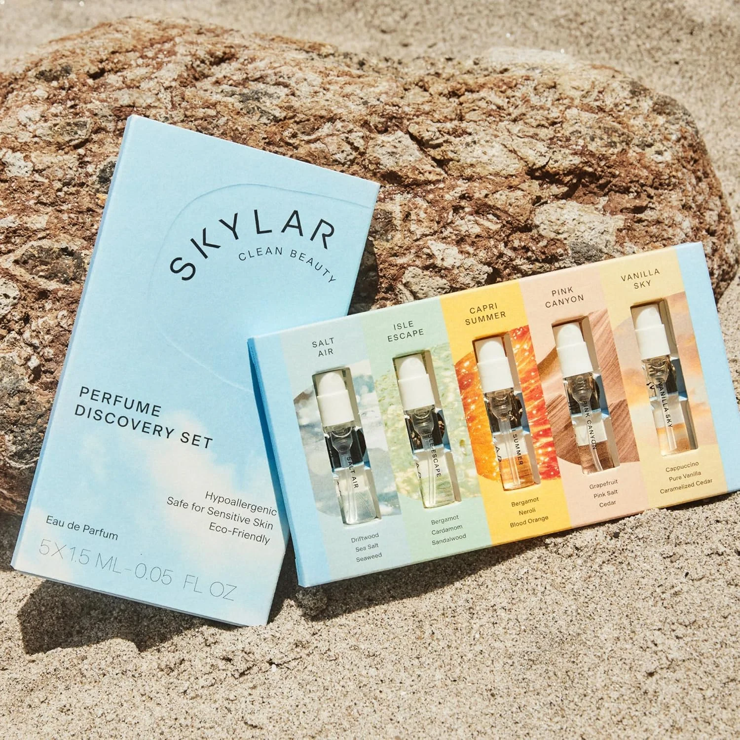 ست نمونه عطر اسپری Skylar - Salt Air, Isle Escape, Capri Summer, Pink Canyon, Vanilla Sky - عطر ضد حساسیت و پاکیزه برای زنان و مردان - 5 عدد 1.5 میلی لیتر ست نمونه عطر اسپری Skylar - Salt Air, Isle Escape, Capri Summer, Pink Canyon, Vanilla Sky - عطر ضد حساسیت و پاکیزه برای زنان و مردان - 5 عدد 1.5 میلی لیتر
