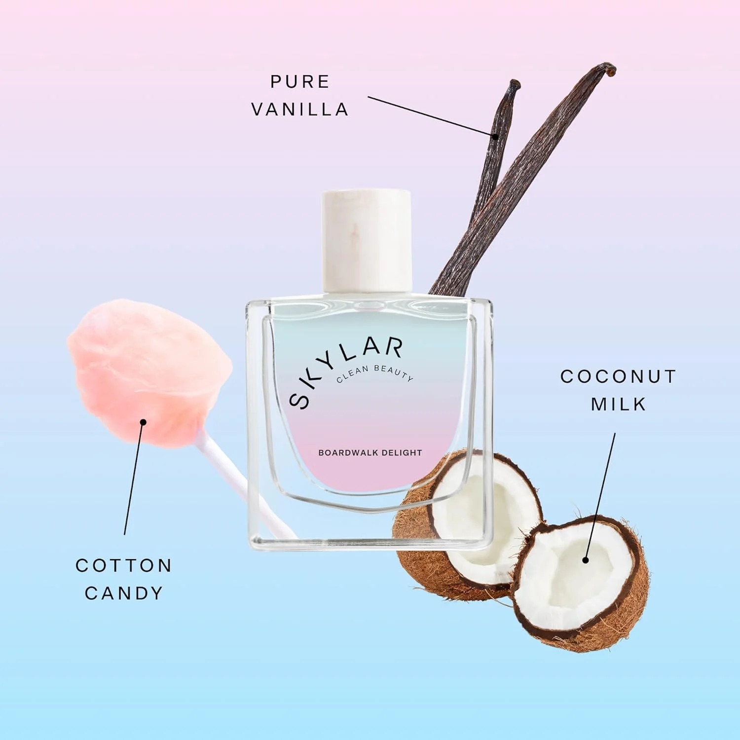 ادو پرفیوم اسکایلار Boardwalk Delight - عطر ضد حساسیت و پاکیزه برای زنان و مردان، وگان و ایمن برای پوست های حساس - رایحه های پشمک، وانیل و شیر نارگیل - 50 میلی لیتر / 1.7 اونس مایع