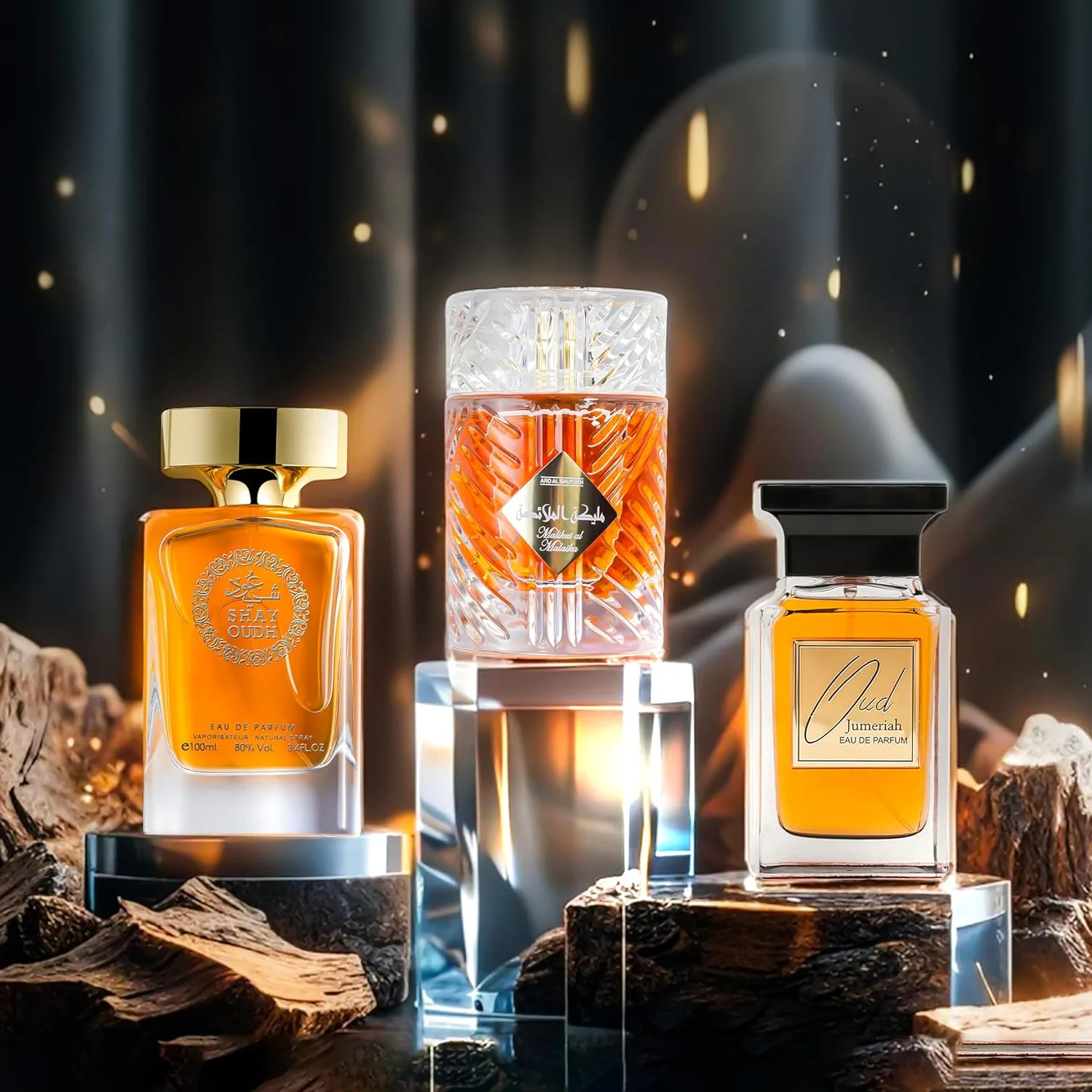 مجموعه عطر شیخ سعید - ملکه الملکه، عود جمیرا و شی عود - ست ادو پرفیوم لوکس یونیسکس (3 x 100ML) - مجموعه رایحه های شرقی و چوبی ماندگار
