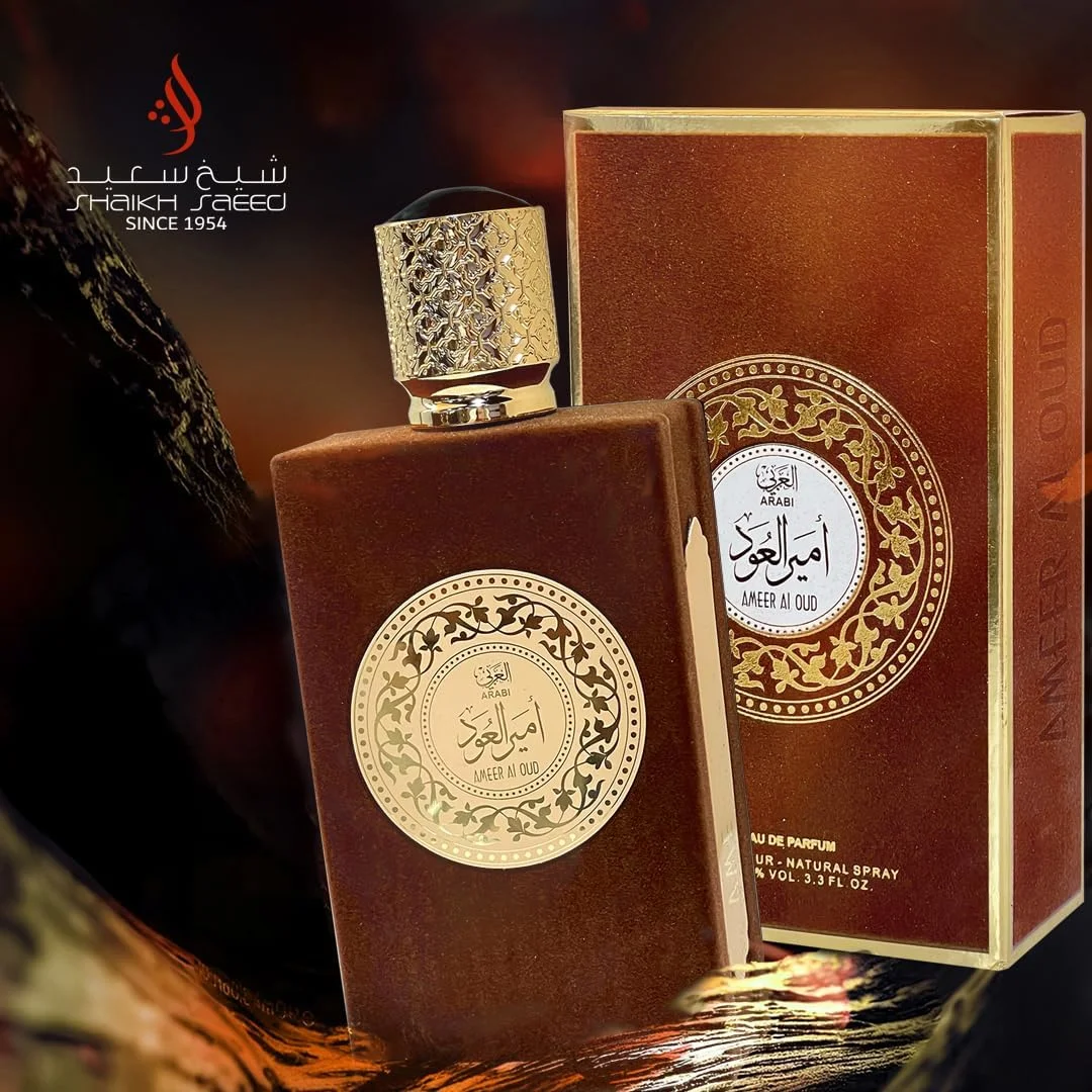 عطر شیخ سعید عربی امیر العود زنانه و مردانه ادو پرفیوم 100 میلی لیتر - عطر گل‌دار عودی، رایحه ماندگار با نت‌های مشک