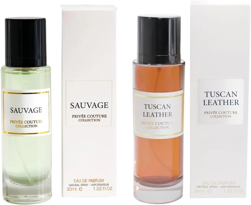 ست هدیه عطر دوتایی Scent Synergy مناسب برای آقایان و بانوان، TUSCAN-LEATHER و SAUVAGE، رایحه ماندگار، 30 میلی لیتر