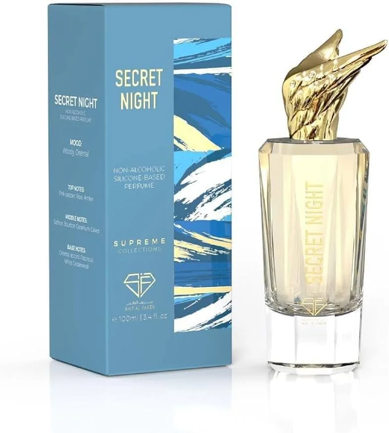 عطر سیف الفارس سکرت نایت | کالکشن سوپریم | اسپری بدون الکل ماندگاری طولانی униsex | رایحه های چوبی و شرقی | بادی میست معطر و تازه با رایحه مجلل | 100 میلی لیتر