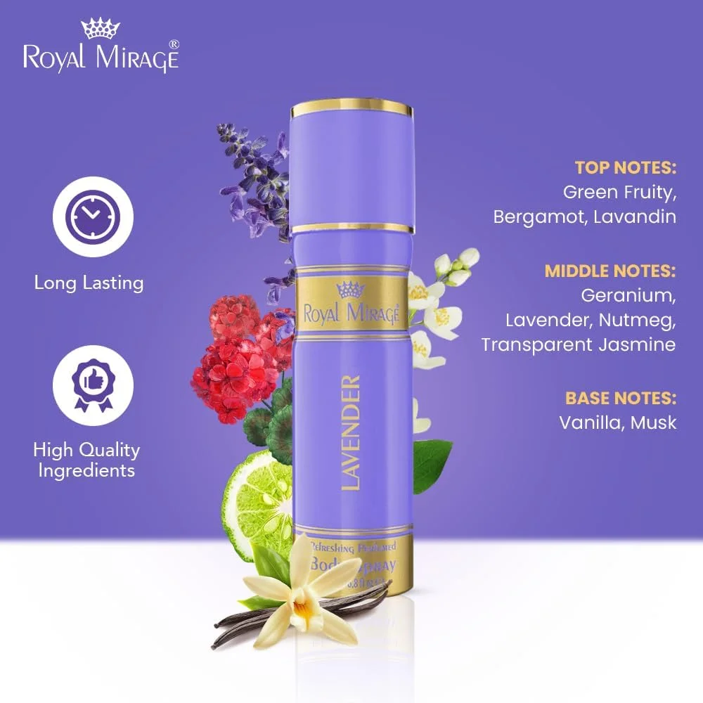 اسپری بدن زنانه رویال میراژ، اسطوخودوس، 200 میلی لیتر