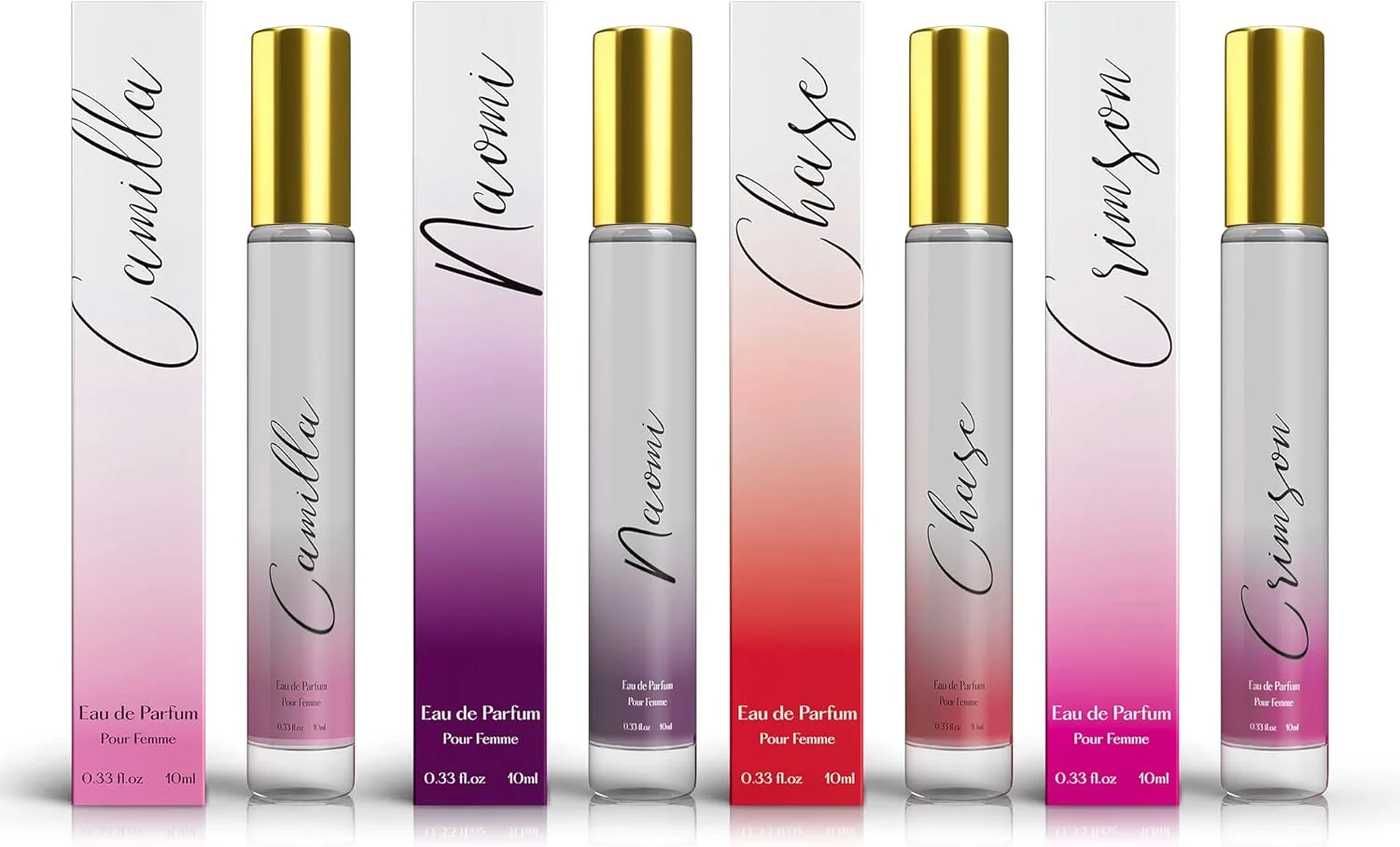 ست عطر رولی زنانه Regal Fragrances - Naomi، Camilla، Chase و Crimson - الهام گرفته از BRIGHT CRYSTAL، JADORE، BAC. RUG. 540 - (0.33 fl oz / 10 ml) هر کدام