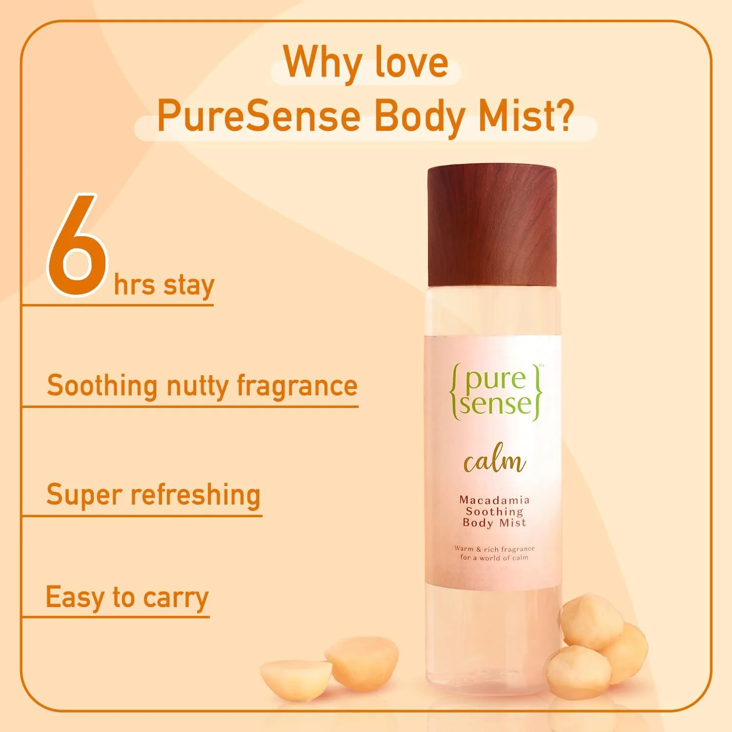 اسپری بدن آرامش بخش ماکادمیا PureSense، عطر ماندگار، عطر زنانه | افزایش دهنده فوری خلق و خو | بدون تست حیوانی | 150 میلی لیتر اسپری بدن آرامش بخش ماکادمیا PureSense، عطر ماندگار، عطر زنانه | افزایش دهنده فوری خلق و خو | بدون تست حیوانی | 150 میلی لیتر