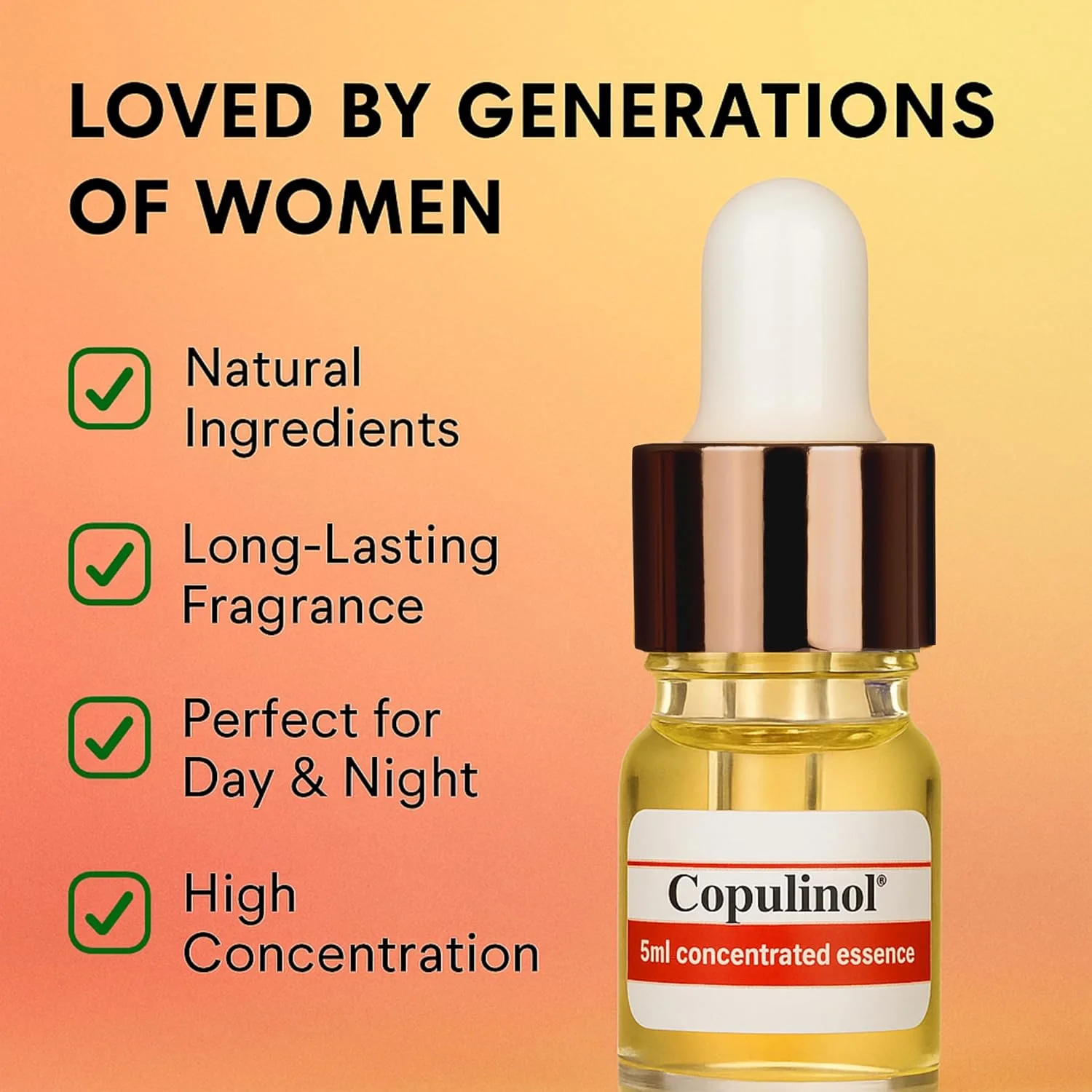 Pherolec Global دنبال حواس خود باشید... COPULINOL 100% فرمون برای زنان - قدرت فوق العاده - عطر زنانه با رایحه ماندگار - اندازه مسافرتی - 5 میلی لیتر