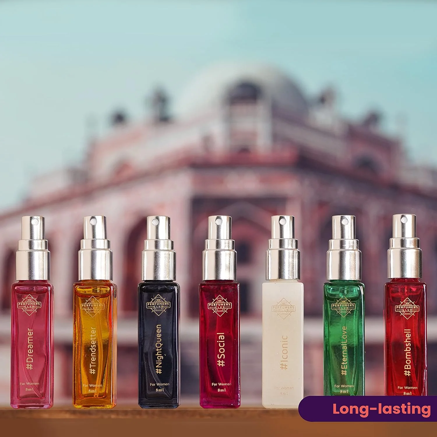 مجموعه هدیه عطر کامل زنانه پرفیومرز کلاب | 7 عدد ادو پرفیوم 8 میلی لیتری | قابل شارژ برای لایتر | مناسب جیب | 18% روغن برای ماندگاری طولانی
